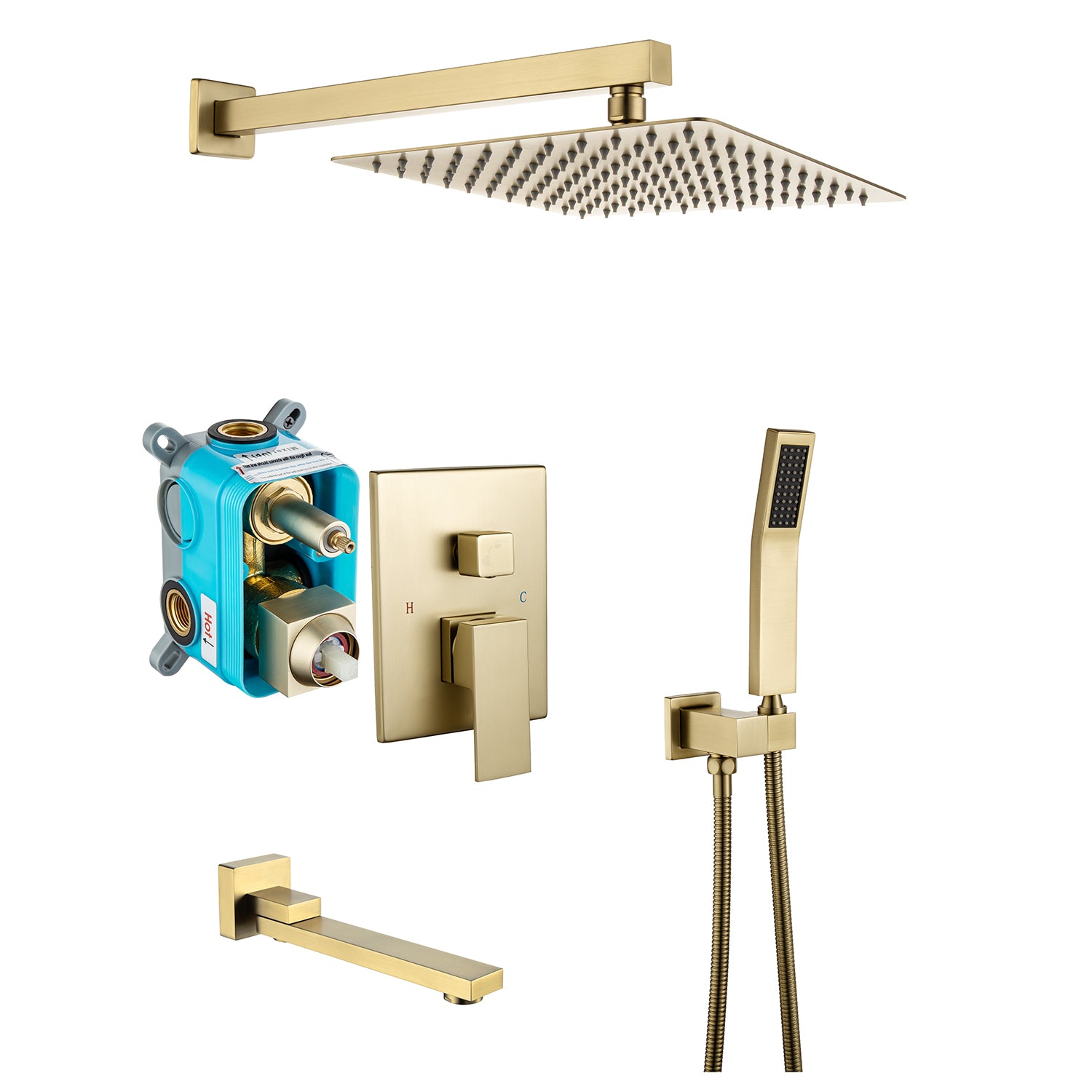 10" Shower Head 3-way Wall-Mount Square Shower Faucet with Rough-in Valve RX93103-10