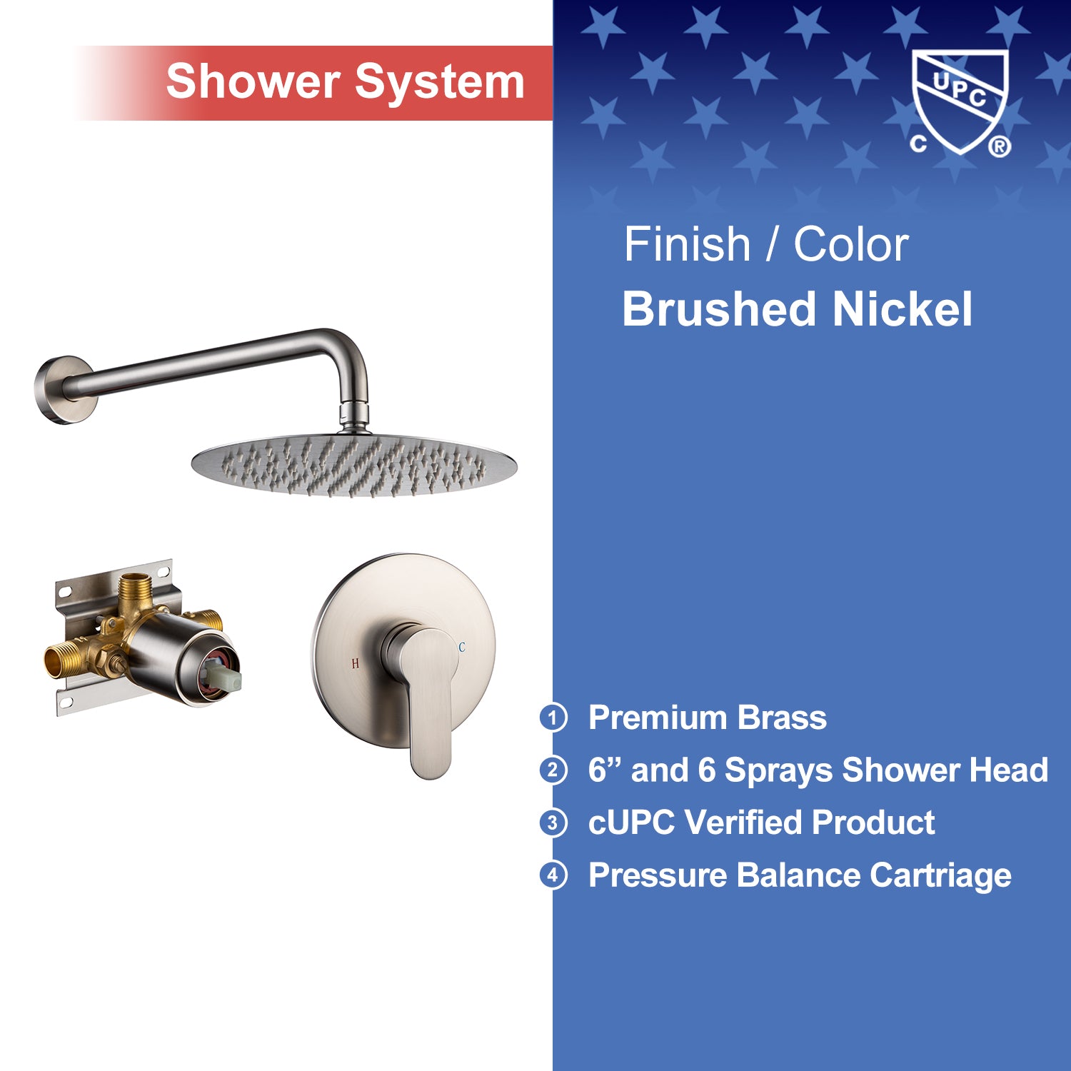 Shower faucet with brushed nickel finish