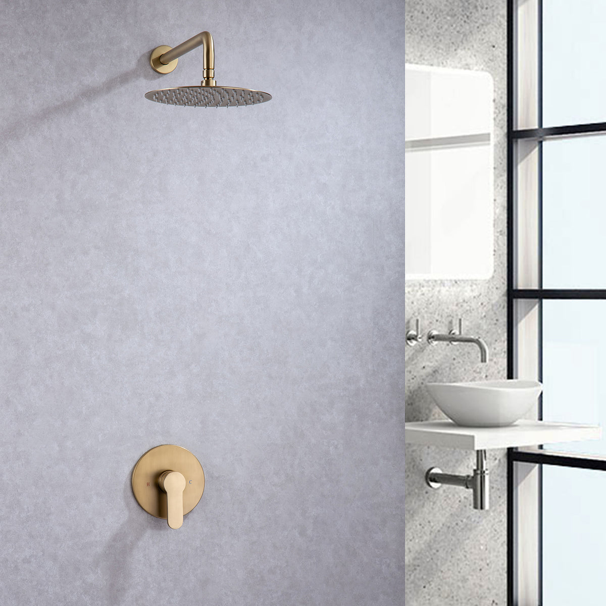 Pommeau de douche rond à montage mural de 10 po avec valve brute RX96201-10