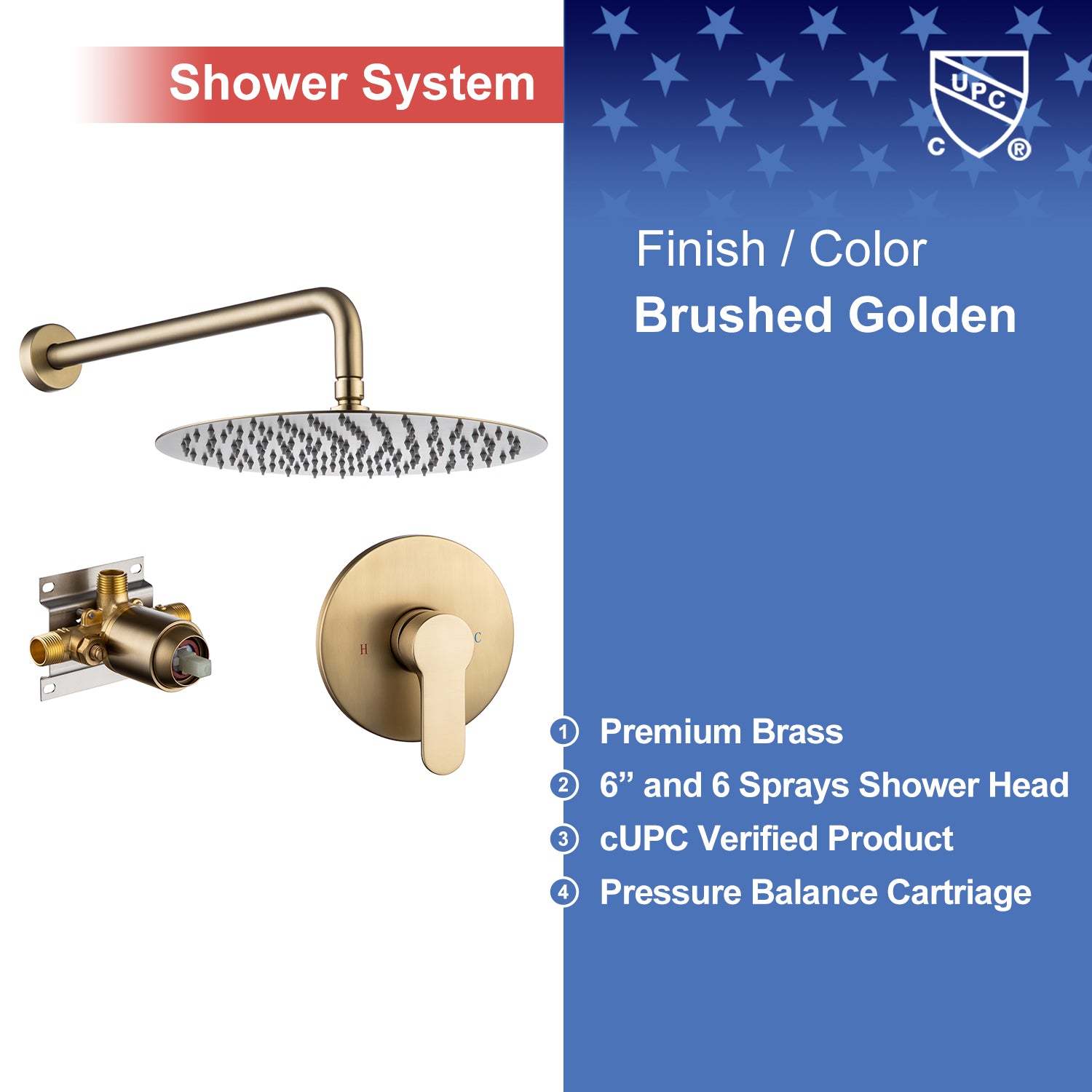 【Rainlex RX96201-10】10" Shower Head Wall-Mount  Pressure Balance Round Shower Faucet(Rough-in Valve Included)
