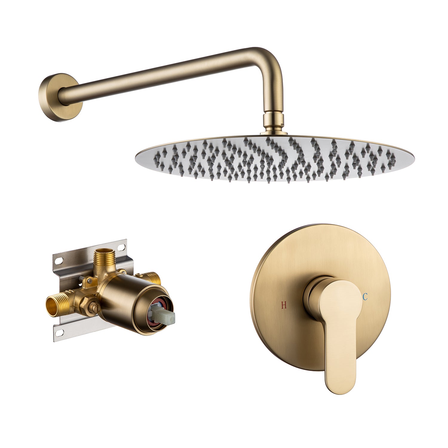 Pommeau de douche rond à montage mural de 10 po avec valve brute RX96201-10