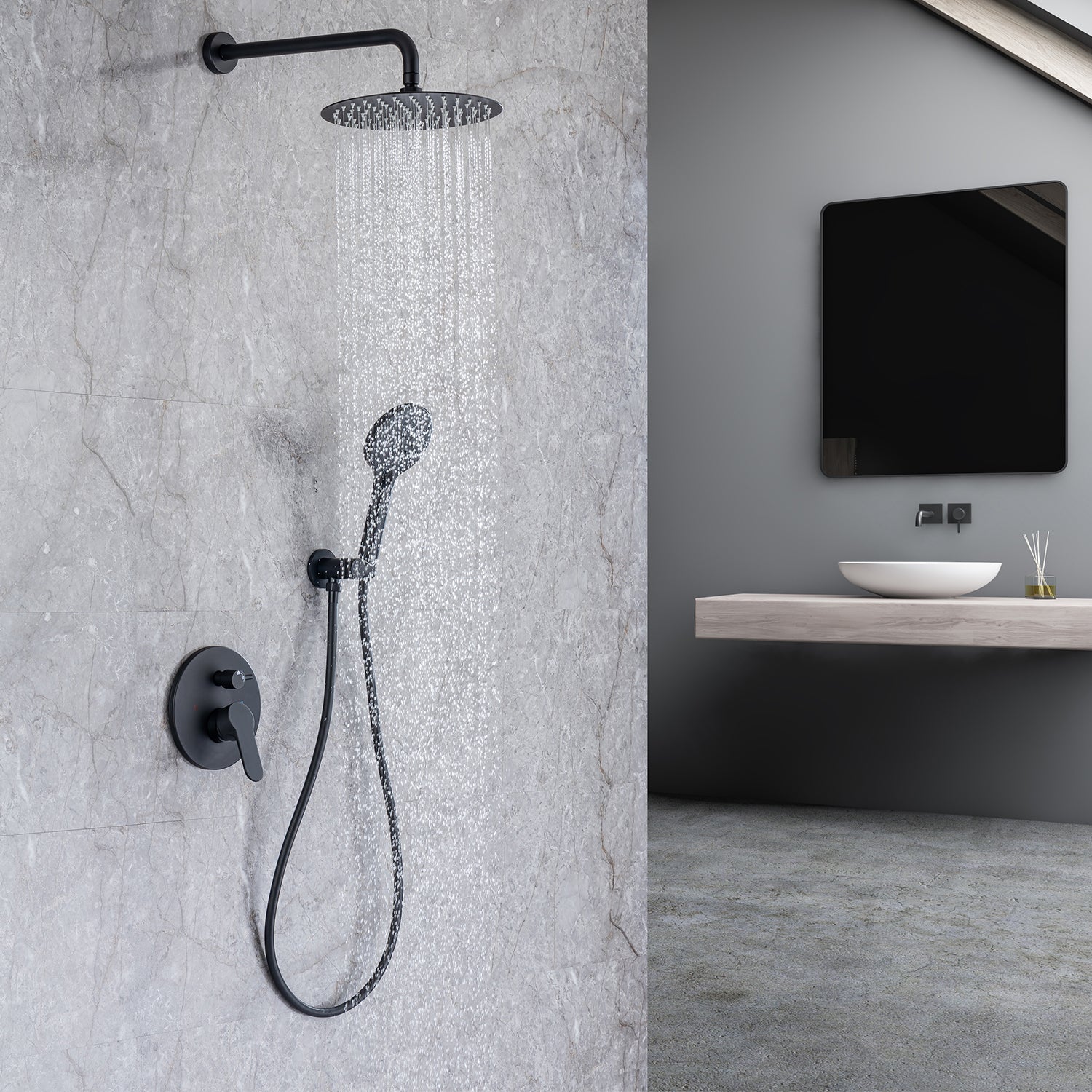 Pommeau de douche rond à 2 voies et montage mural de 10 po avec valve brute RX96202-10