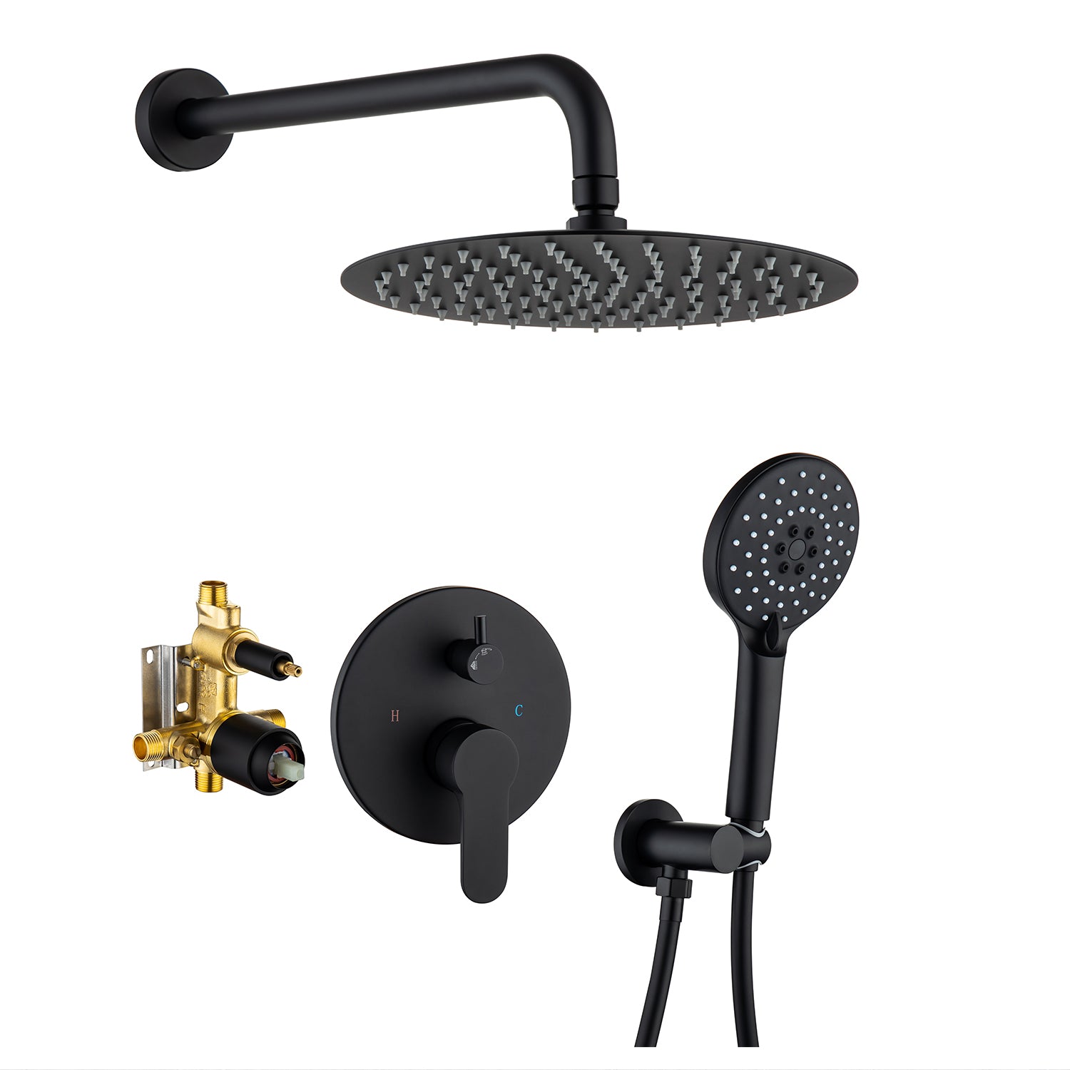 Pommeau de douche rond à 2 voies et montage mural de 10 po avec valve brute RX96202-10