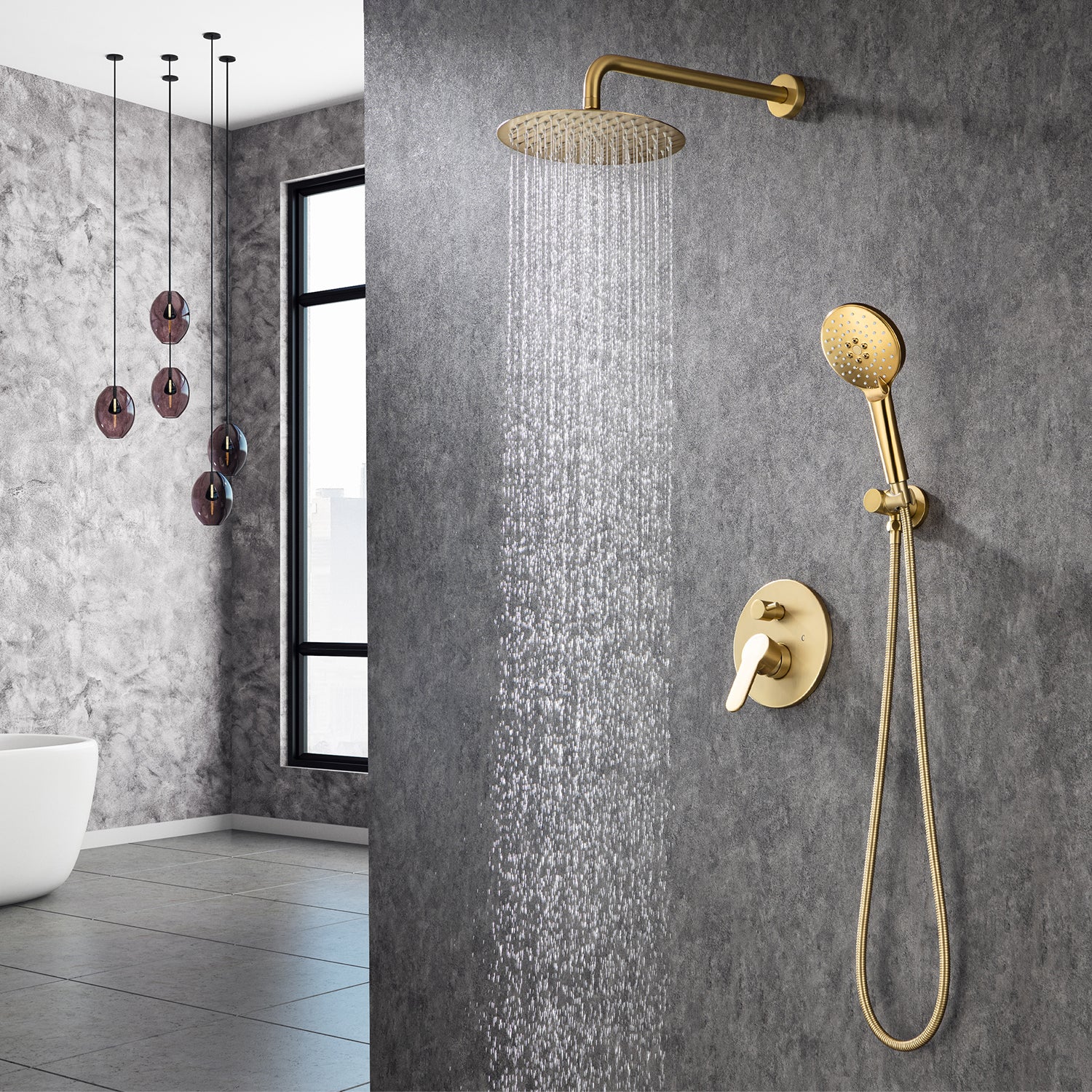 Pommeau de douche rond à 2 voies et montage mural de 10 po avec valve brute RX96202-10