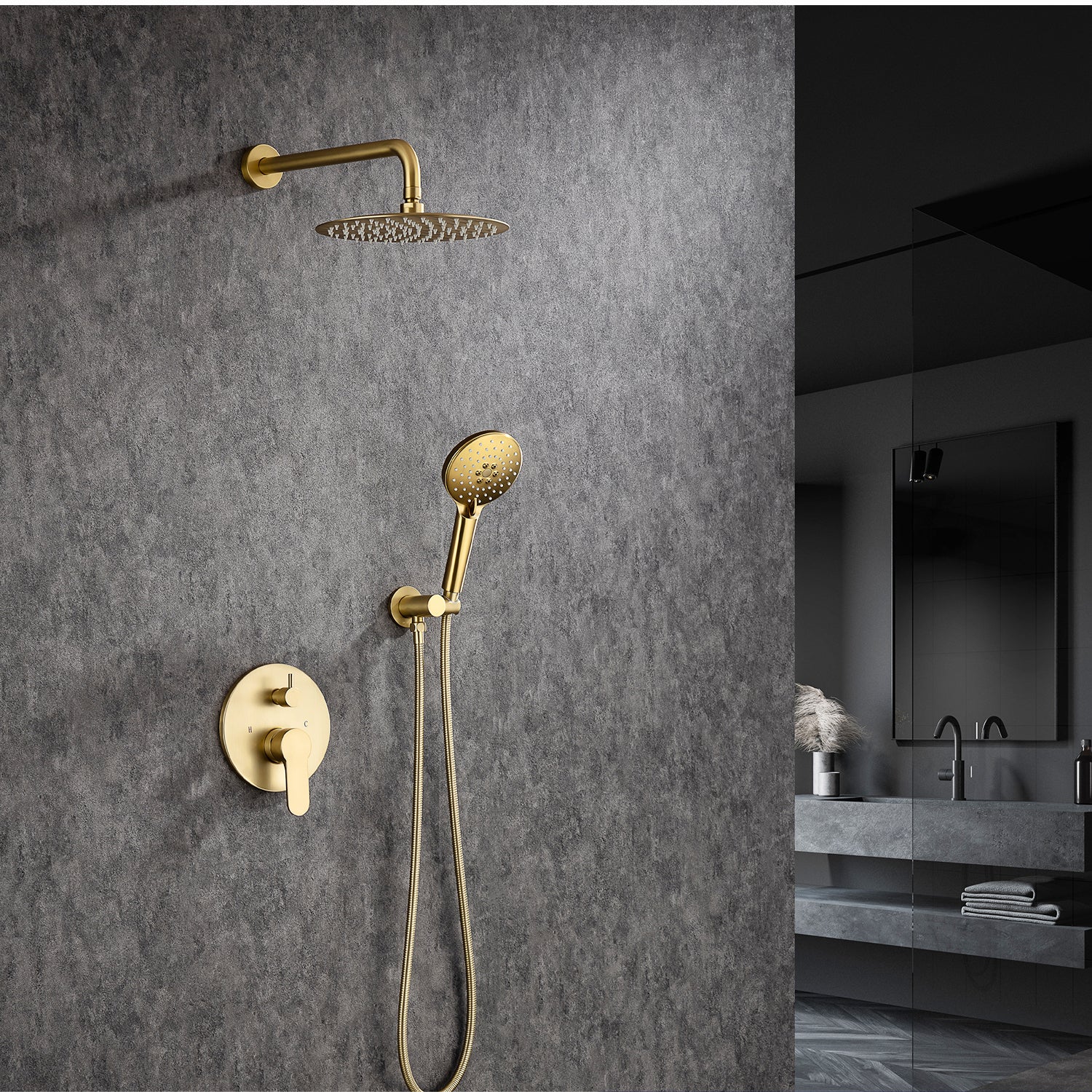 Pommeau de douche rond à 2 voies et montage mural de 10 po avec valve brute RX96202-10