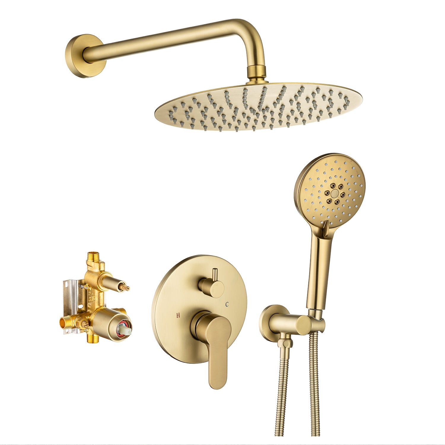 Pommeau de douche rond à 2 voies et montage mural de 10 po avec valve brute RX96202-10