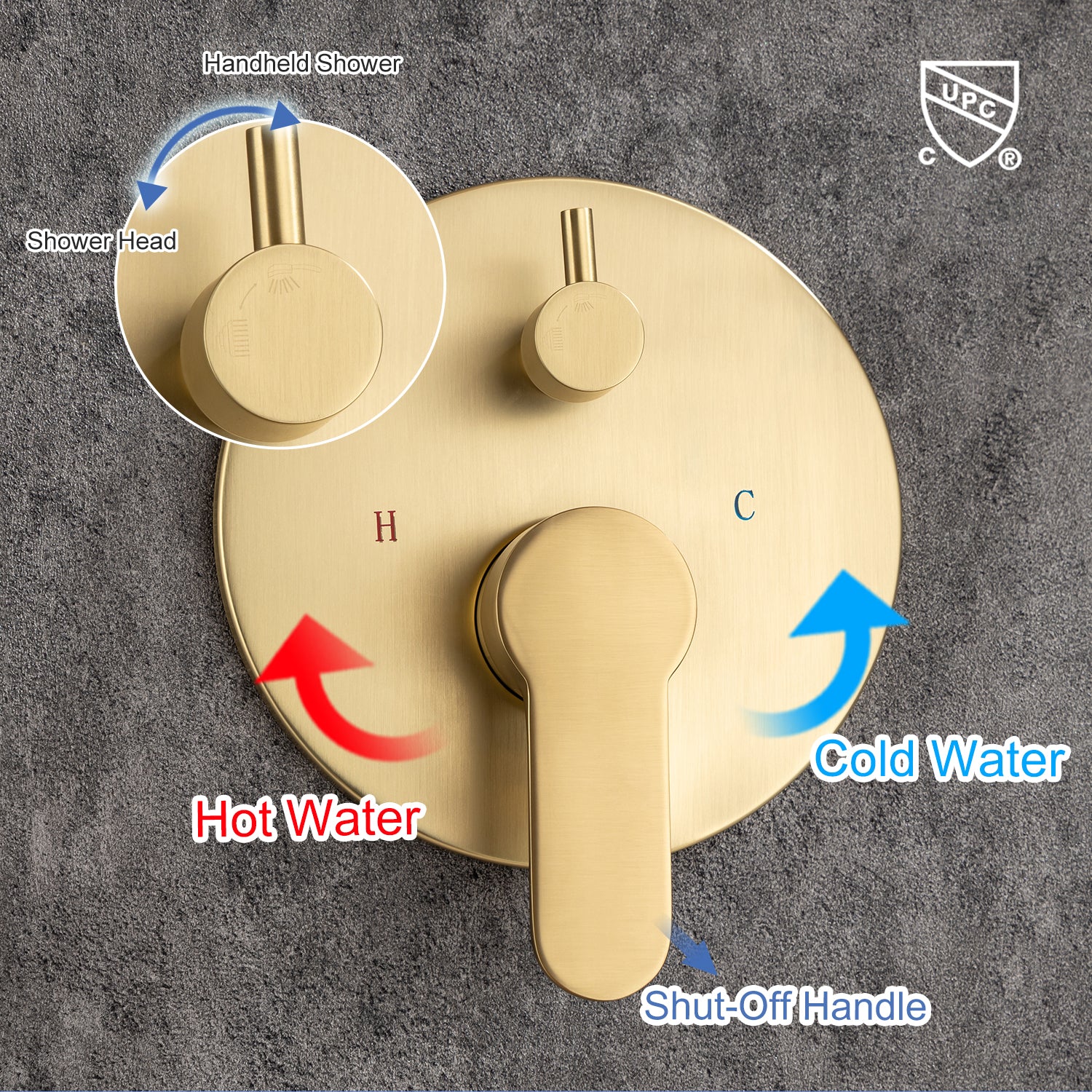 Pommeau de douche rond à 2 voies et montage mural de 10 po avec valve brute RX96202-10