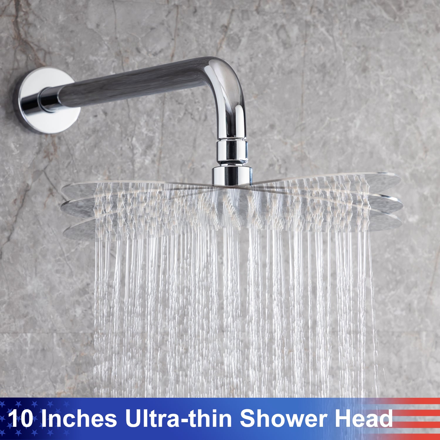 Pommeau de douche de 10 po, robinet de douche rond à 3 voies à montage mural avec valve brute RX96203-10
