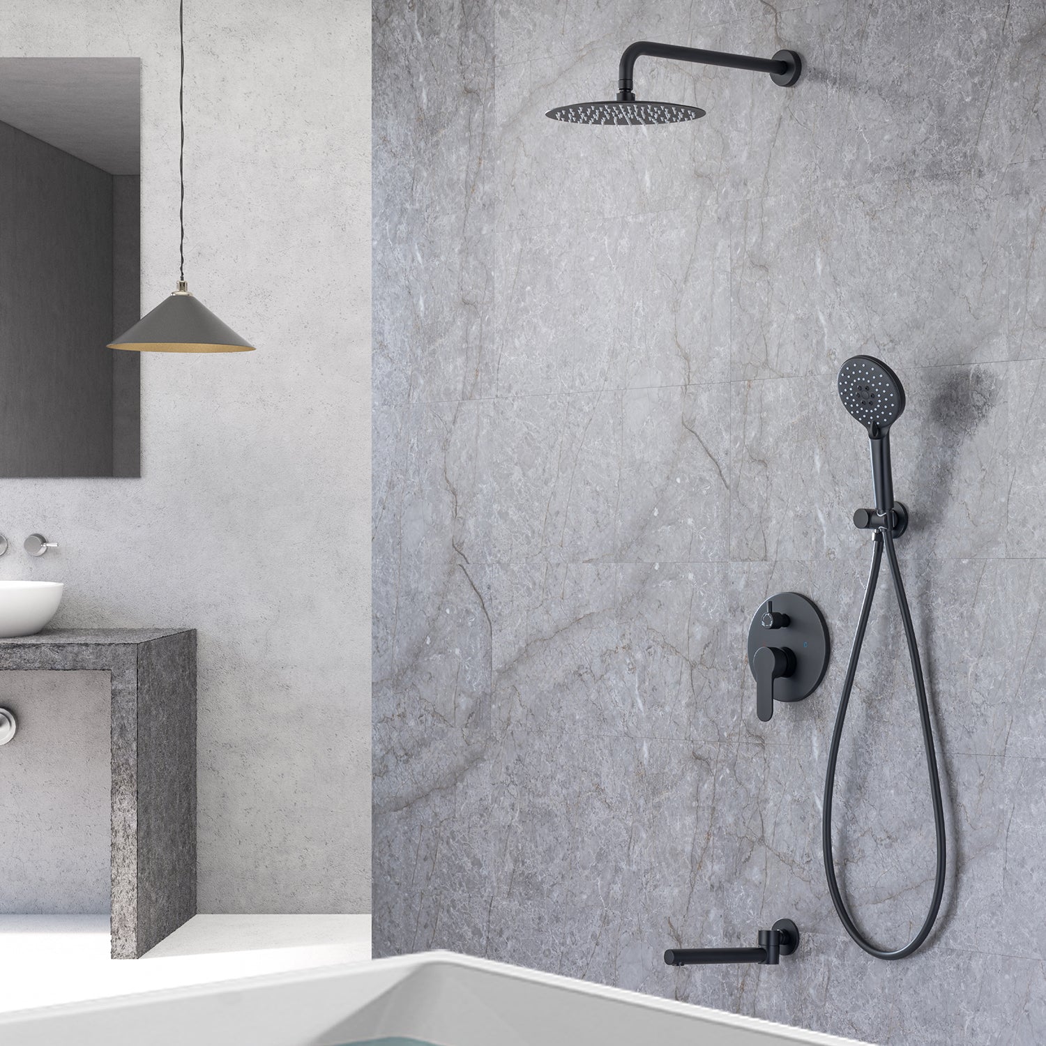 Pommeau de douche de 10 po, robinet de douche rond à 3 voies à montage mural avec valve brute RX96203-10