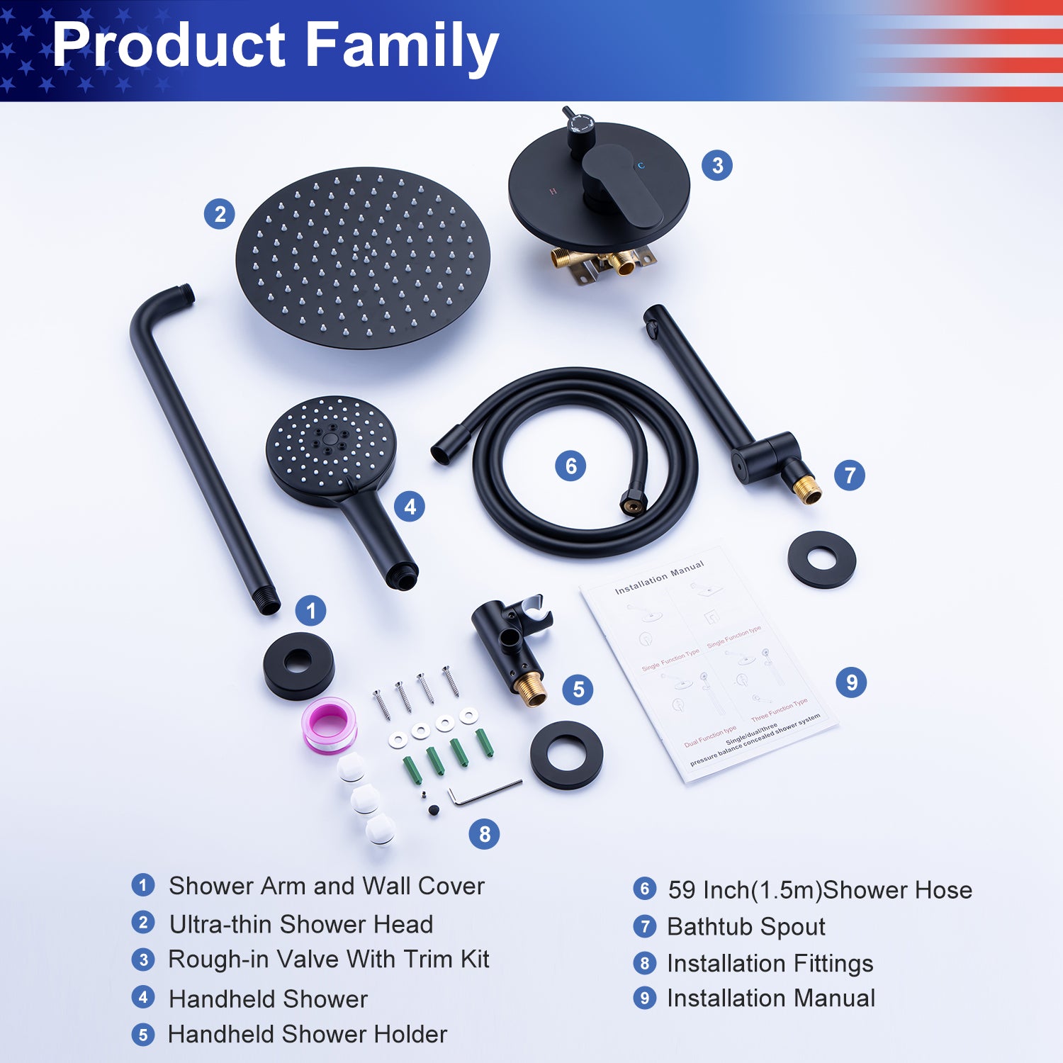 10" Round 3-Way Wall-Mount Shower System with Rough-in Valve