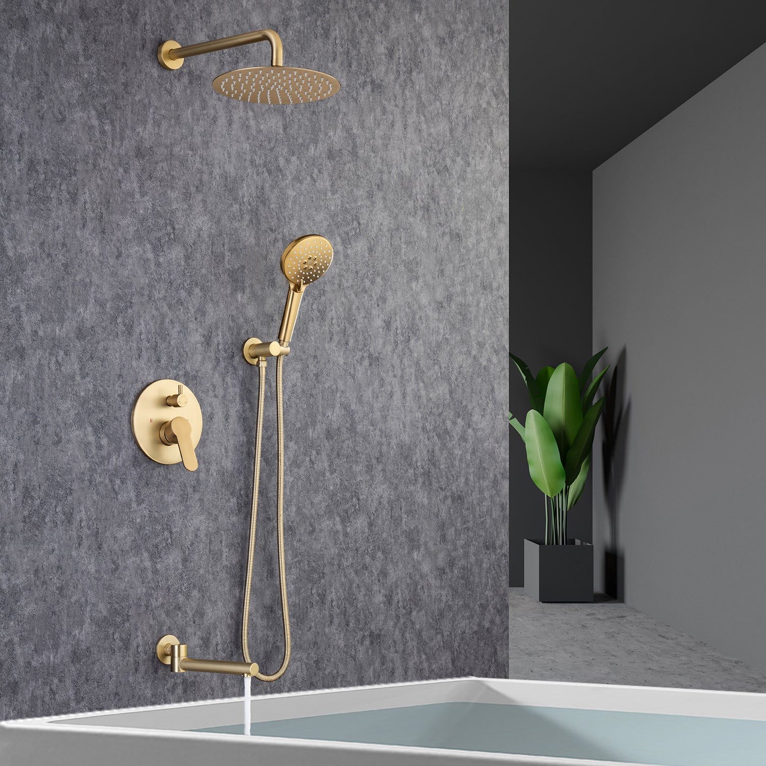 Pommeau de douche de 10 po, robinet de douche rond à 3 voies à montage mural avec valve brute RX96203-10