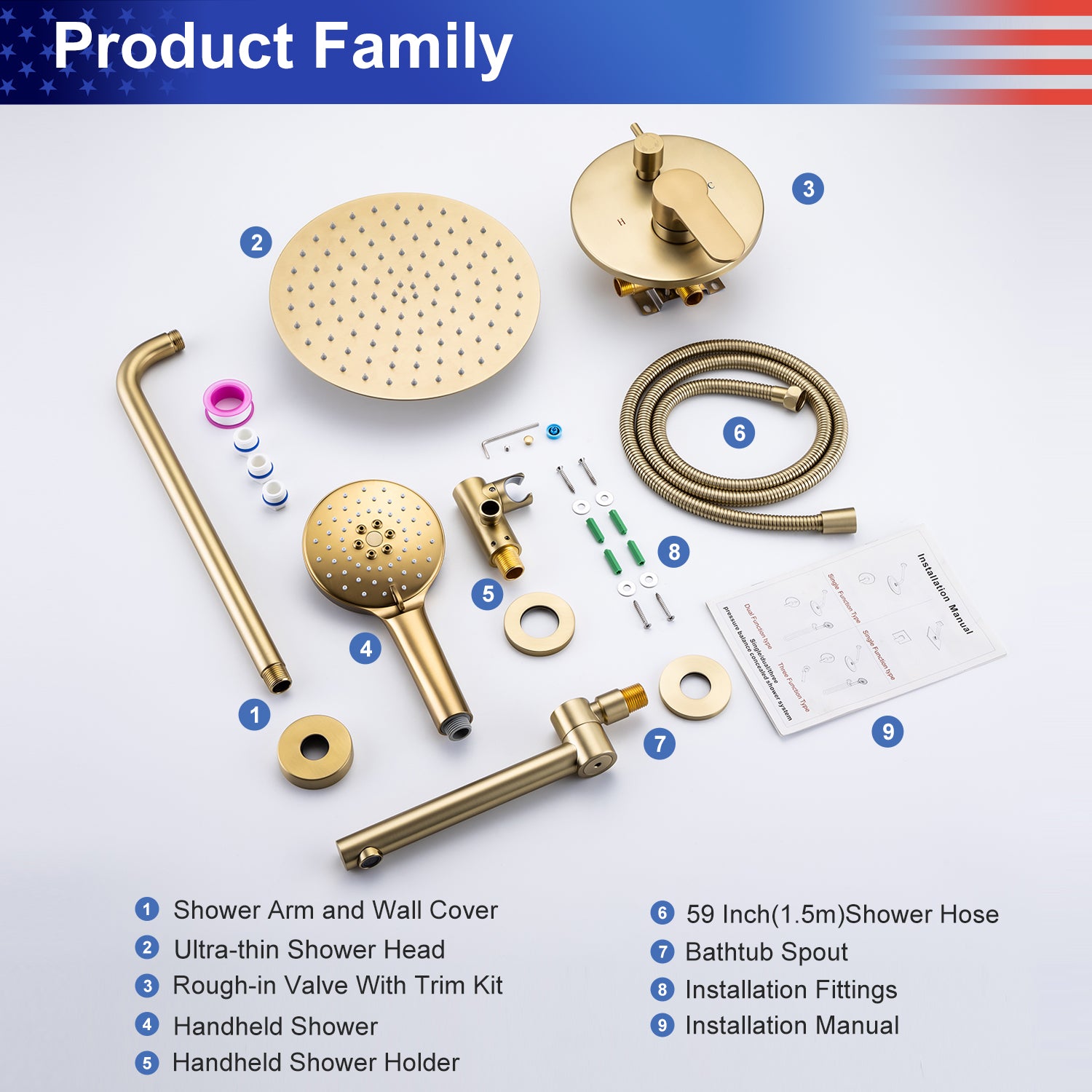 10" Round 3-Way Wall-Mount Shower System with Rough-in Valve