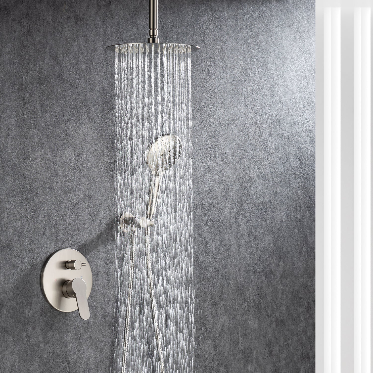 Pommeau de douche de 10 po, robinet de douche rond à 2 voies pour montage au plafond avec valve brute RX96205-10