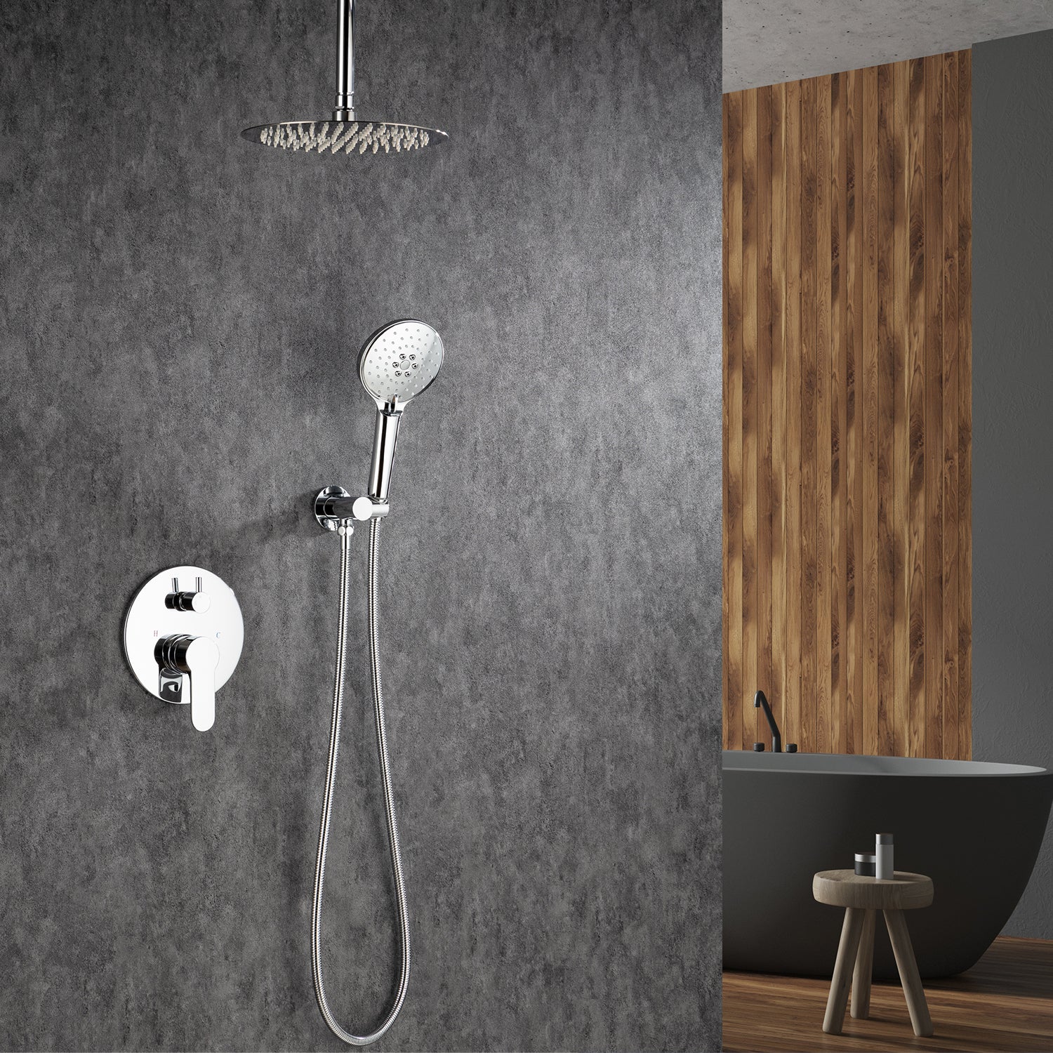 Pommeau de douche de 10 po, robinet de douche rond à 2 voies pour montage au plafond avec valve brute RX96205-10