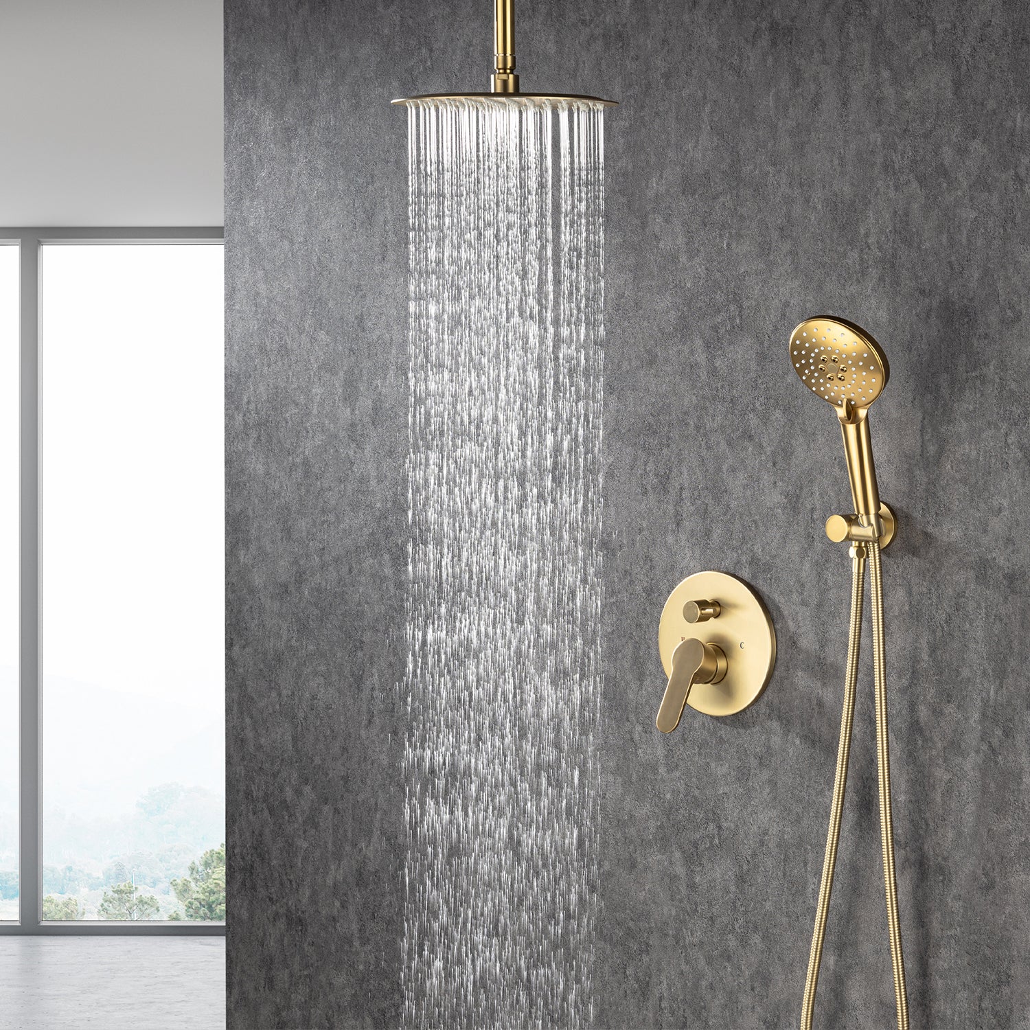 Pommeau de douche de 10 po, robinet de douche rond à 2 voies pour montage au plafond avec valve brute RX96205-10