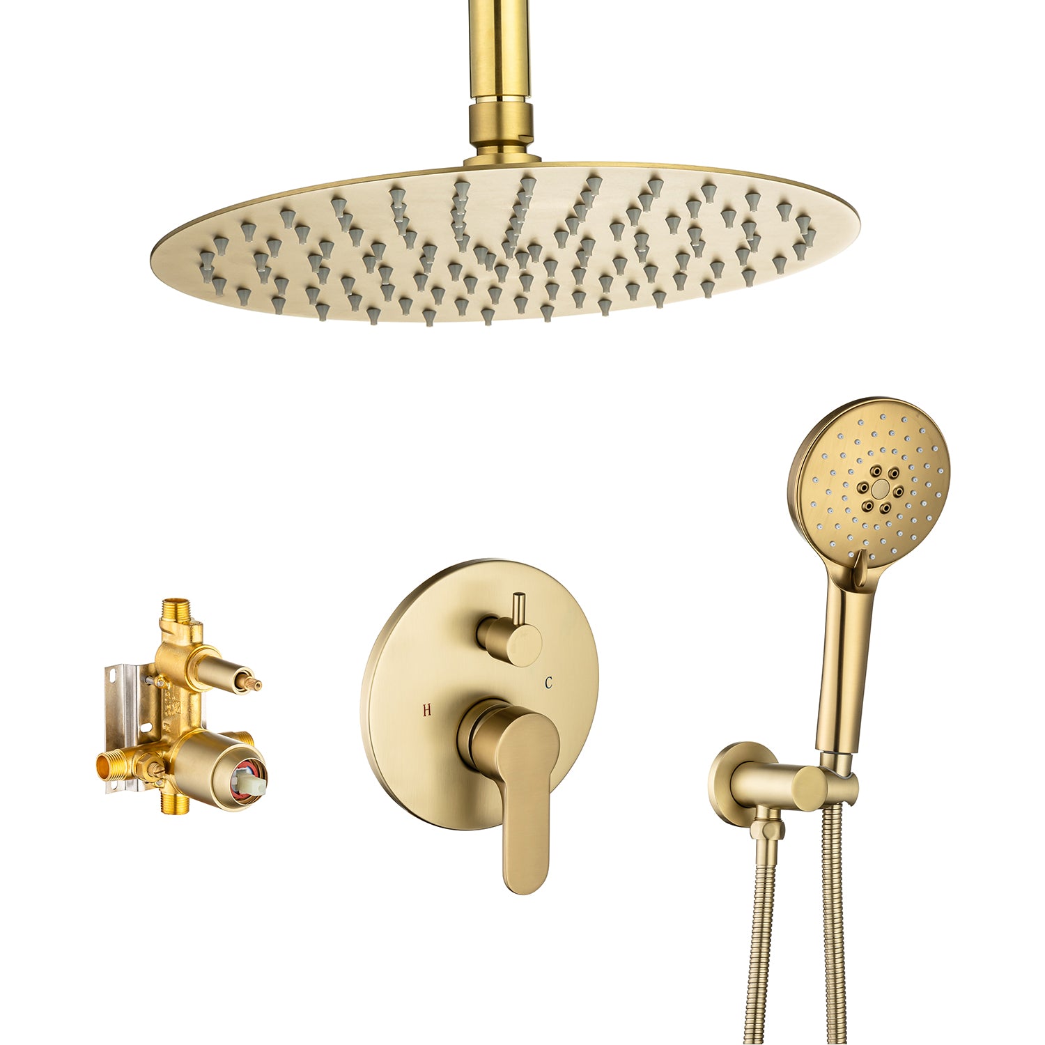 Pommeau de douche de 10 po, robinet de douche rond à 2 voies pour montage au plafond avec valve brute RX96205-10