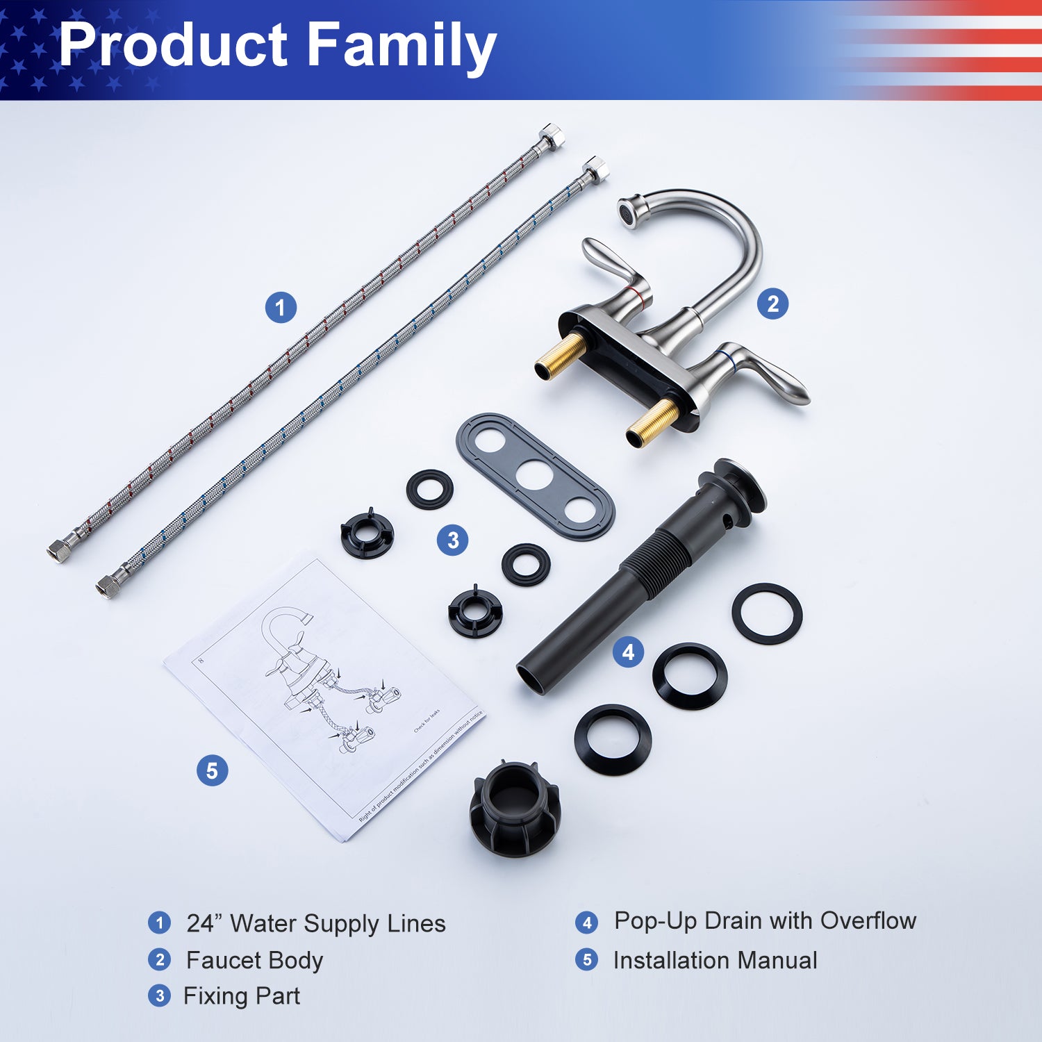 2-Handle Centerset Bathroom Faucet with Drain Assembly