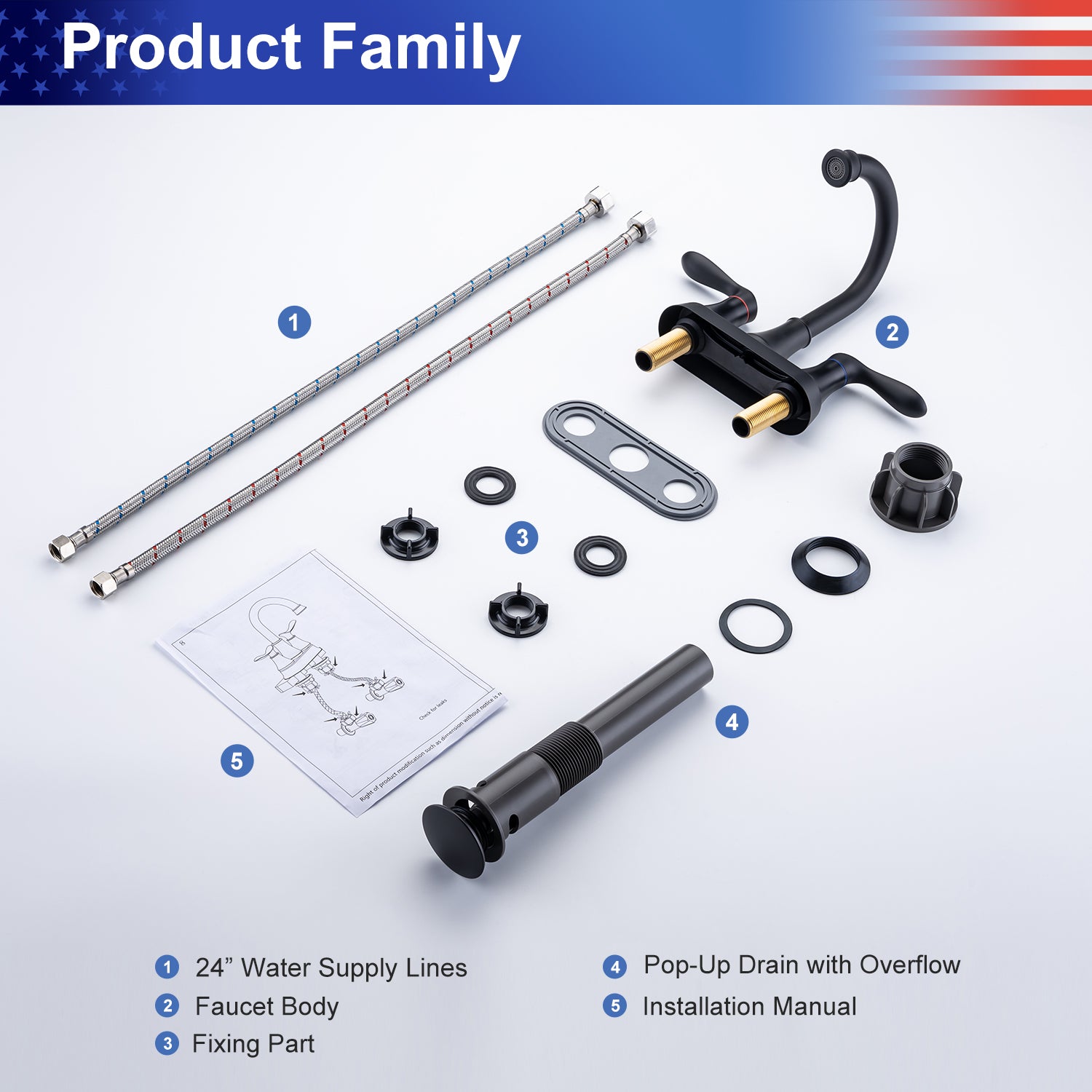 2-Handle Centerset Bathroom Faucet with Drain Assembly