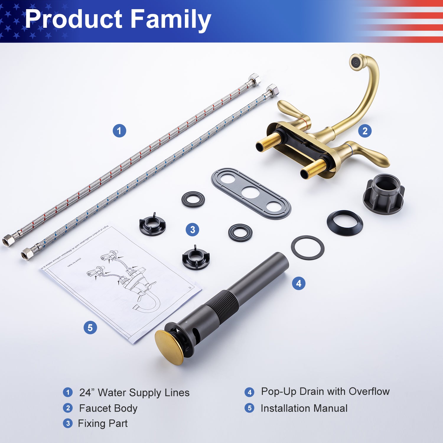 2-Handle Centerset Bathroom Faucet with Drain Assembly