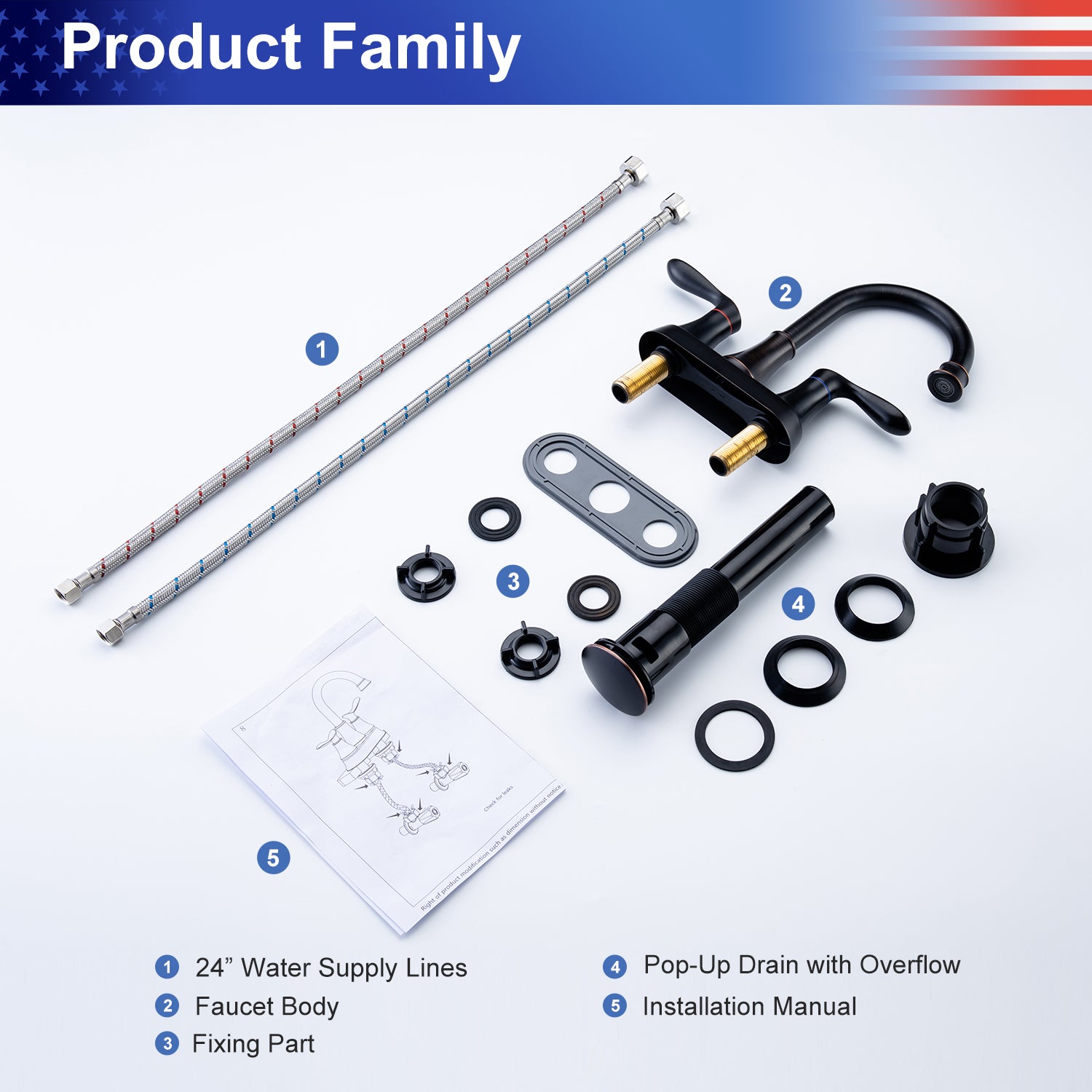 2-Handle Centerset Bathroom Faucet with Drain Assembly