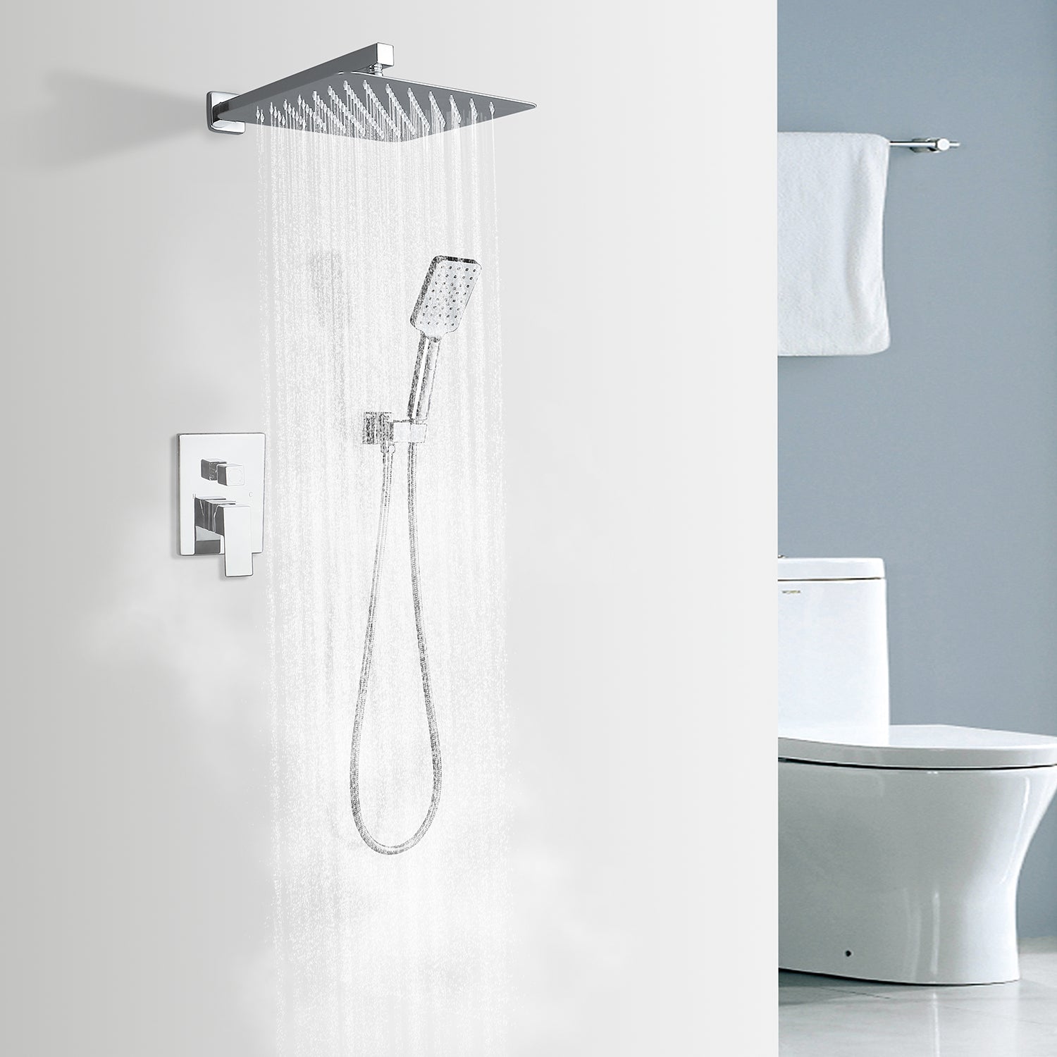 Pommeau de douche carré à 2 voies et montage mural de 10 po avec robinet à montage brut RX98102-10