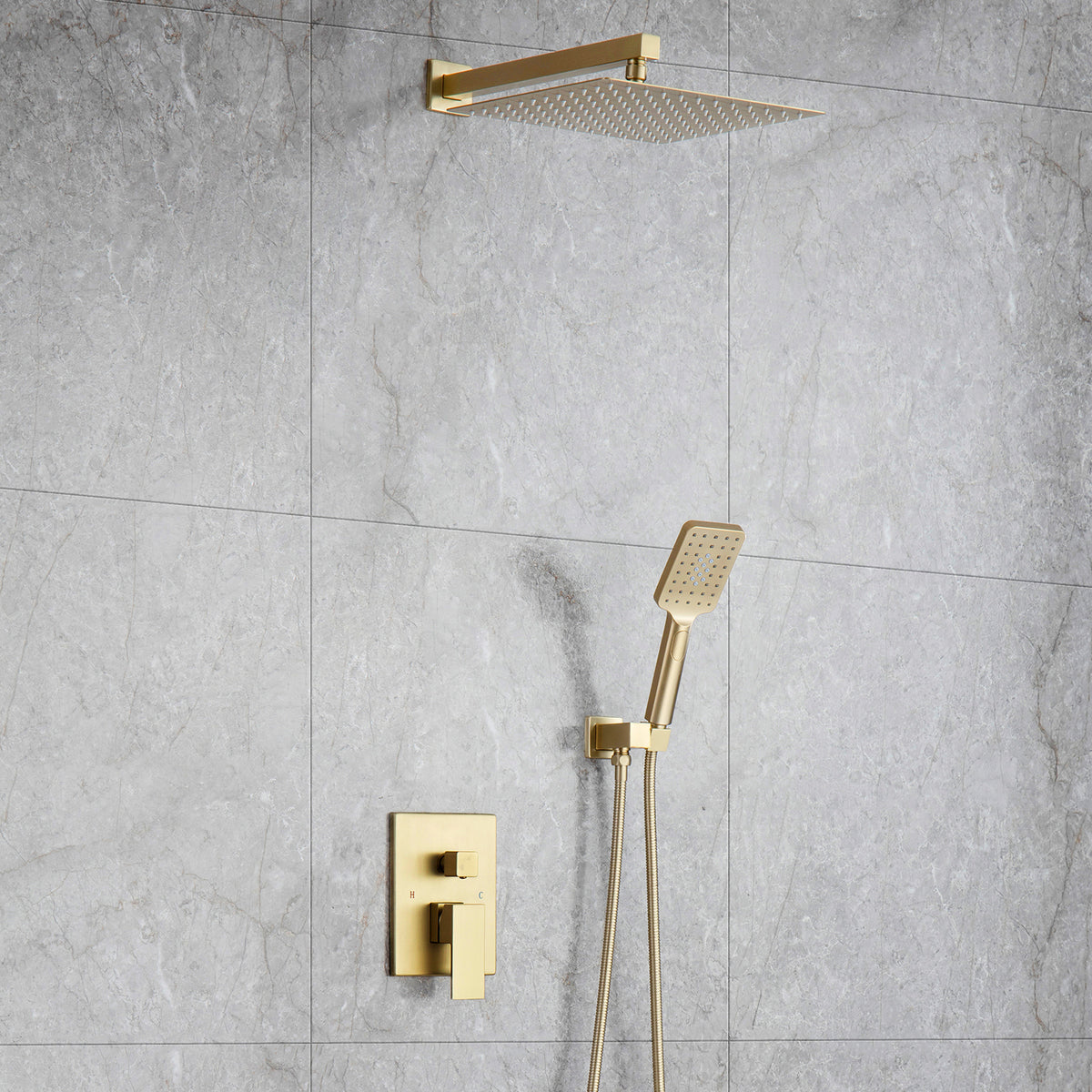 Pommeau de douche carré à 2 voies et montage mural de 10 po avec robinet à montage brut RX98102-10