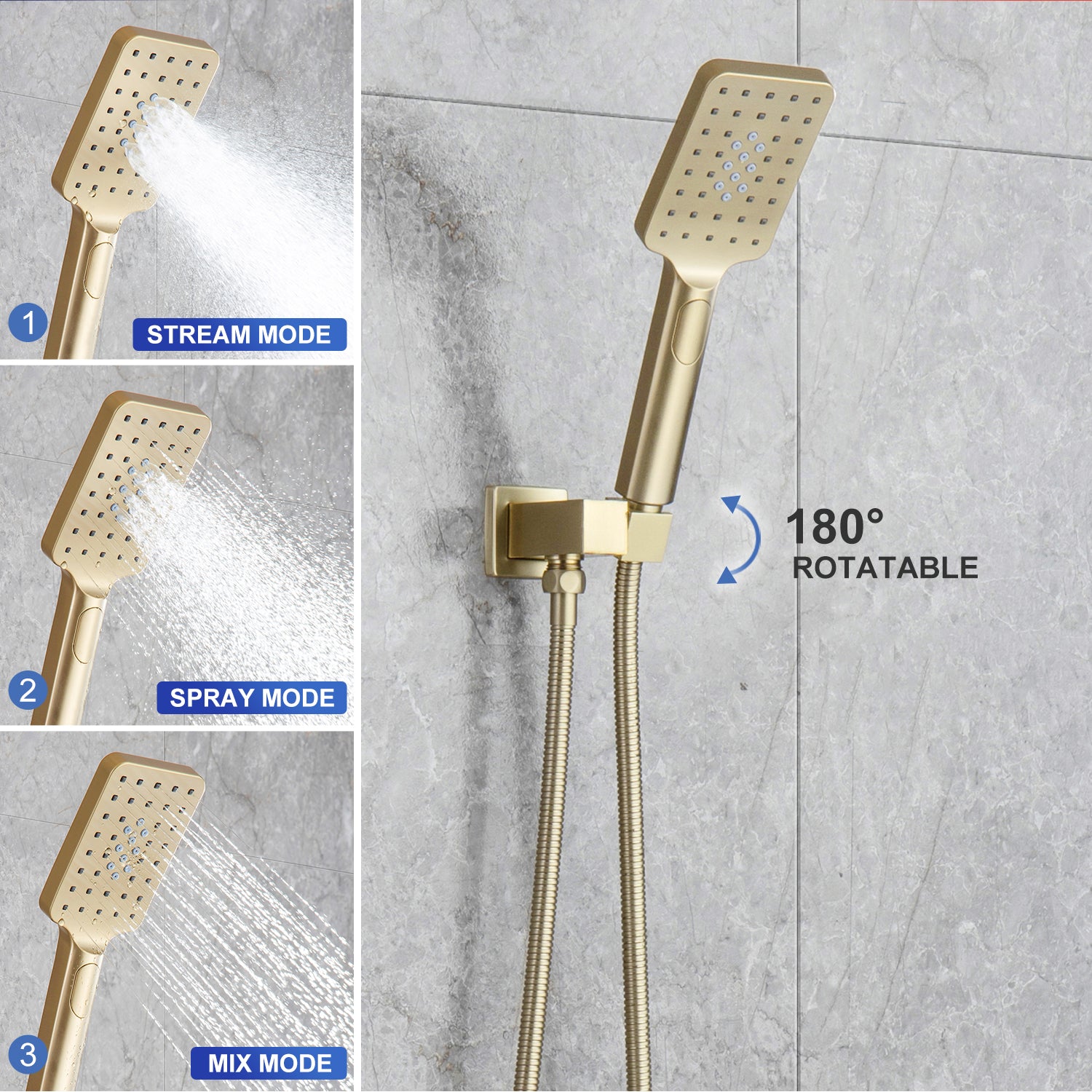 Pommeau de douche carré à 2 voies et montage mural de 10 po avec robinet à montage brut RX98102-10