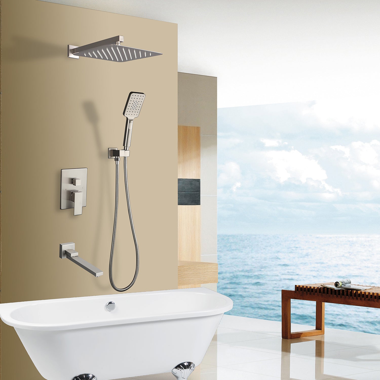 【Rainlex RX98103-10】10" Shower Head Three Functions Wall-Mount Balance Square Square Shower Faucet(Rough-in Valve Included)