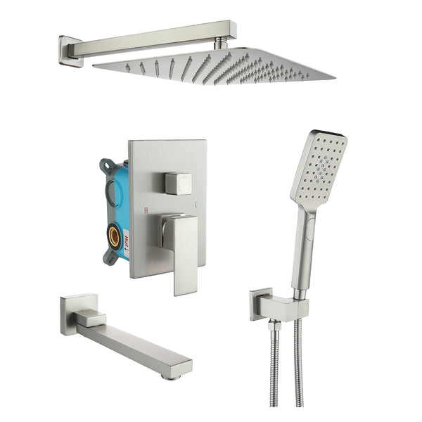 【Rainlex RX98103-10】10" Shower Head Three Functions Wall-Mount Balance Square Square Shower Faucet(Rough-in Valve Included)