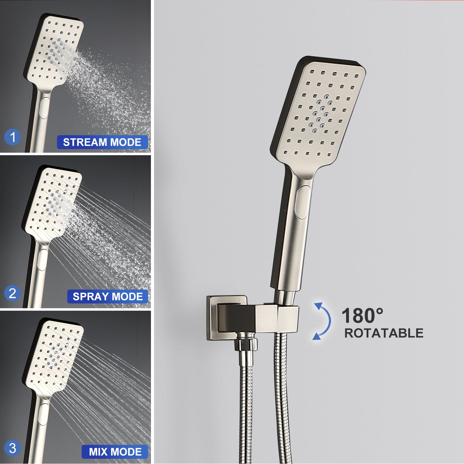 【Rainlex RX98103-10】10" Shower Head Three Functions Wall-Mount Balance Square Square Shower Faucet(Rough-in Valve Included)