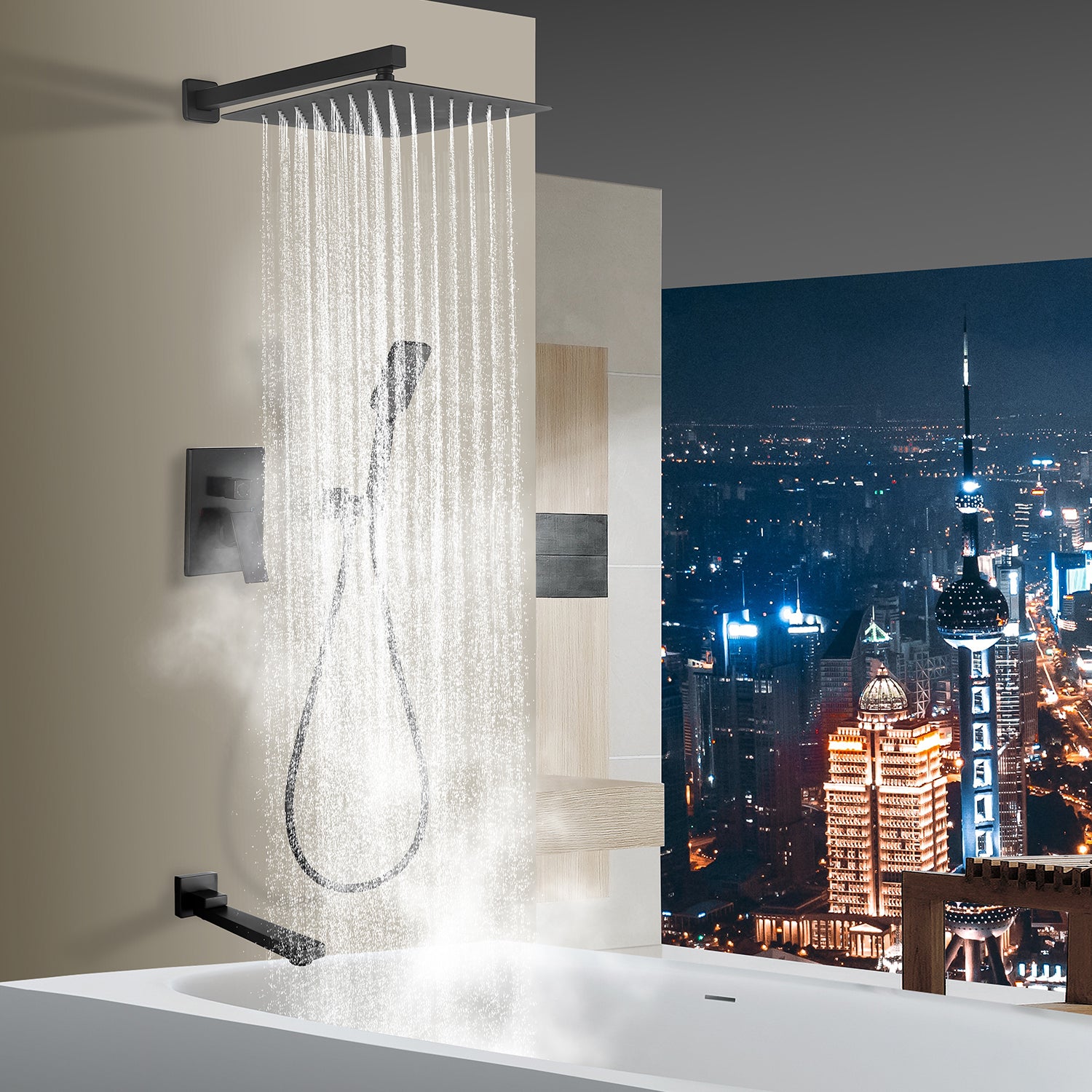Pommeau de douche carré à 3 voies et montage mural de 10 po avec robinet à montage brut RX98103-10