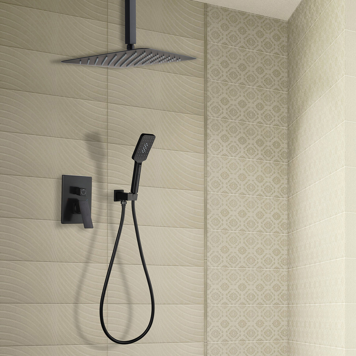 RAINLEX 12 in. Square 2-Way Ceiling-Mount Shower System with Rough-In Valve (S98105)