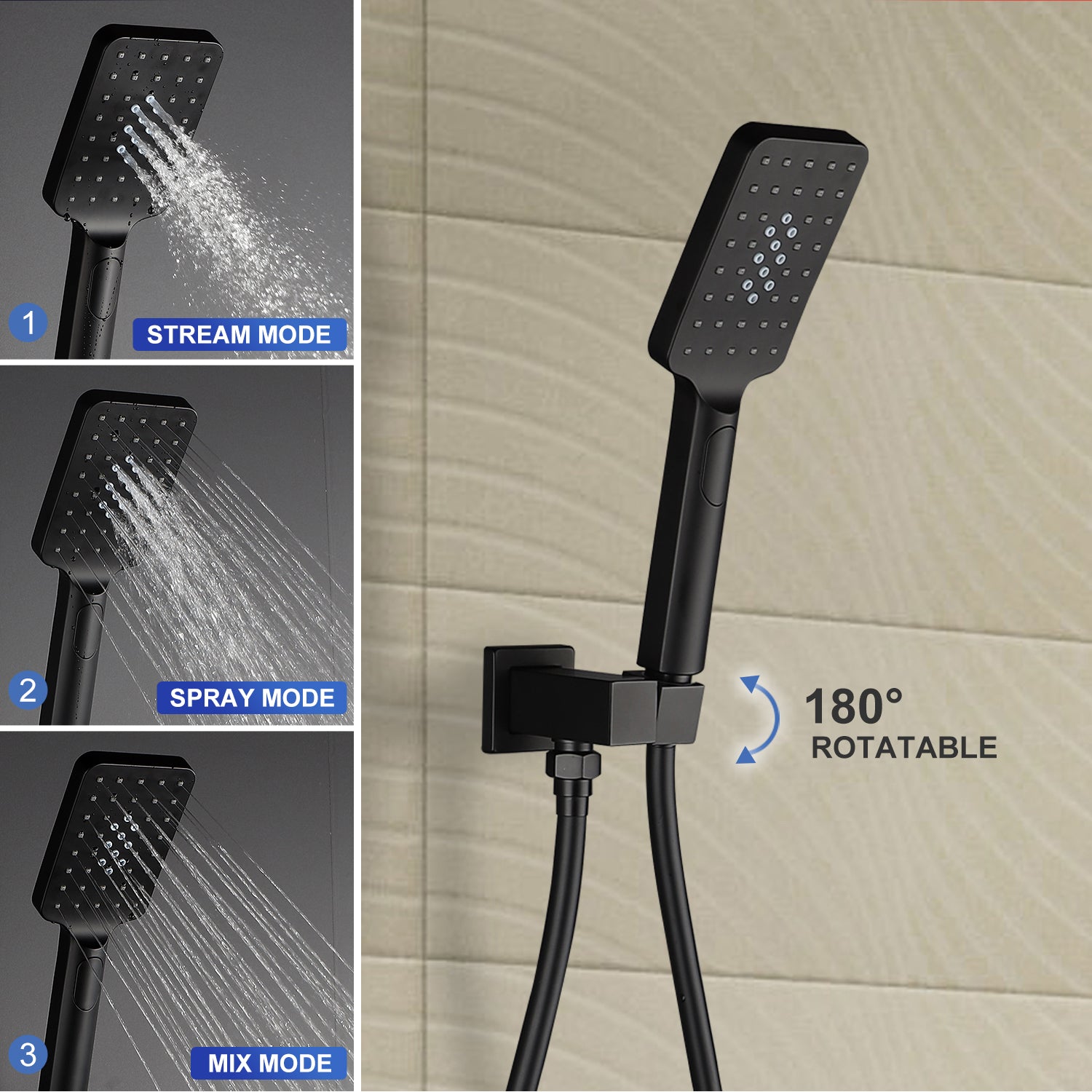 【Rainlex RX98105-12】12" Shower Head  Dual Functions Ceiling-Mount  Balance Square Square Shower Faucet(Rough-in Valve Included)
