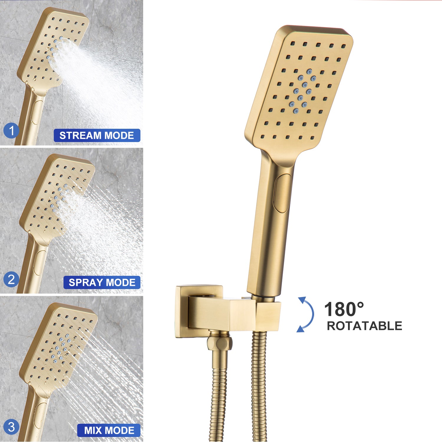 Pommeau de douche carré à 2 voies de 10 po avec robinet de montage au plafond et valve brute RX98105-10