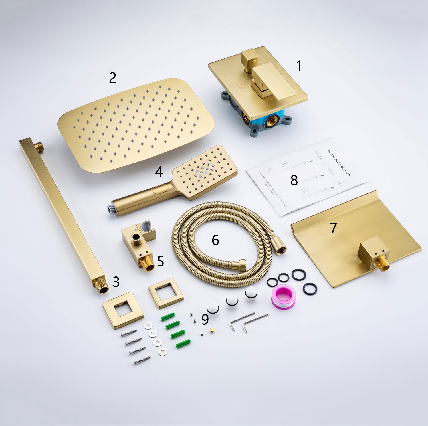 12" Square 3-Way Wall-Mount Shower System with Rough-in Valve