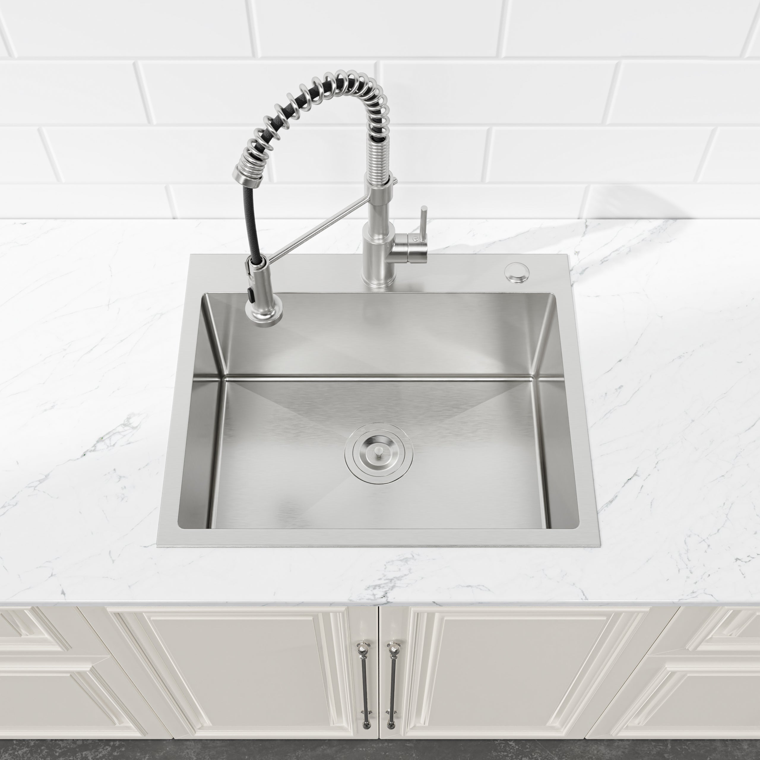 23" x 19" Drop-In Single Bowl Kitchen Sink, 16 Gauge Black Stainless Steel