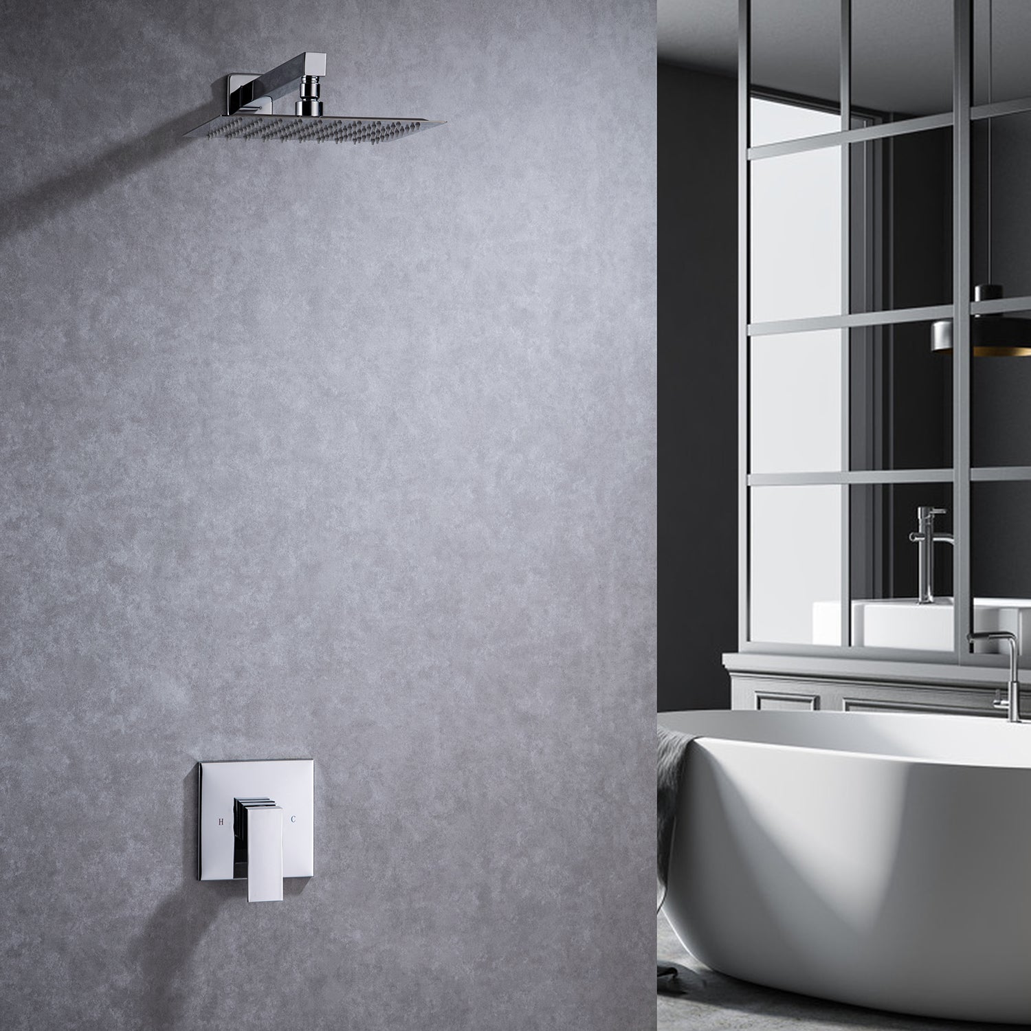 Système de douche carré complet de 10 po avec robinet d'installation brute RX93101-10