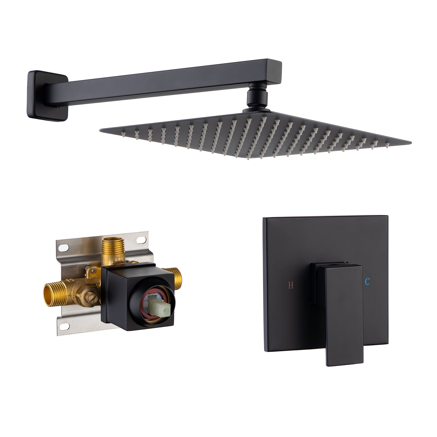 Système de douche carré complet de 10 po avec robinet d'installation brute RX93101-10
