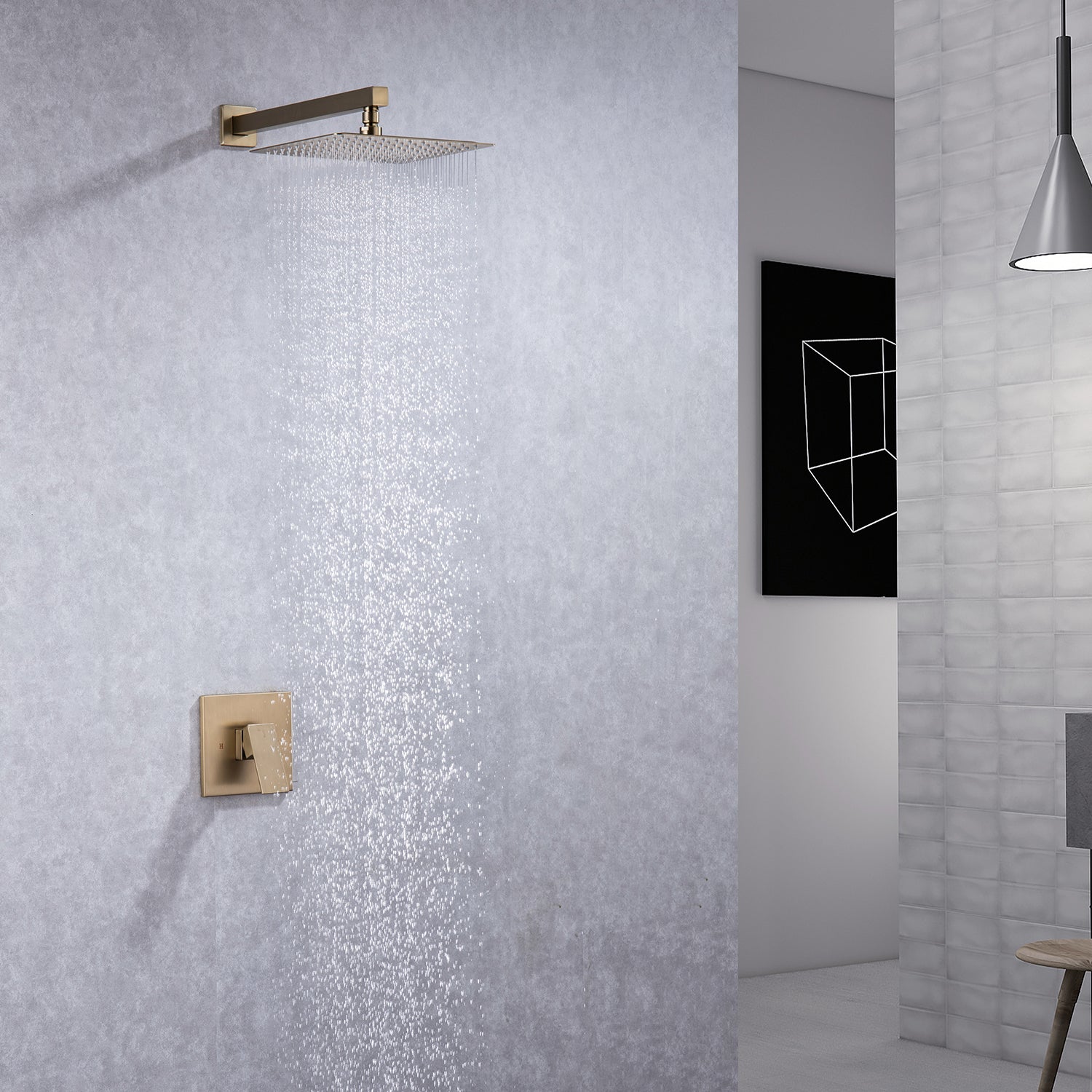 Système de douche carré complet de 10 po avec robinet d'installation brute RX93101-10