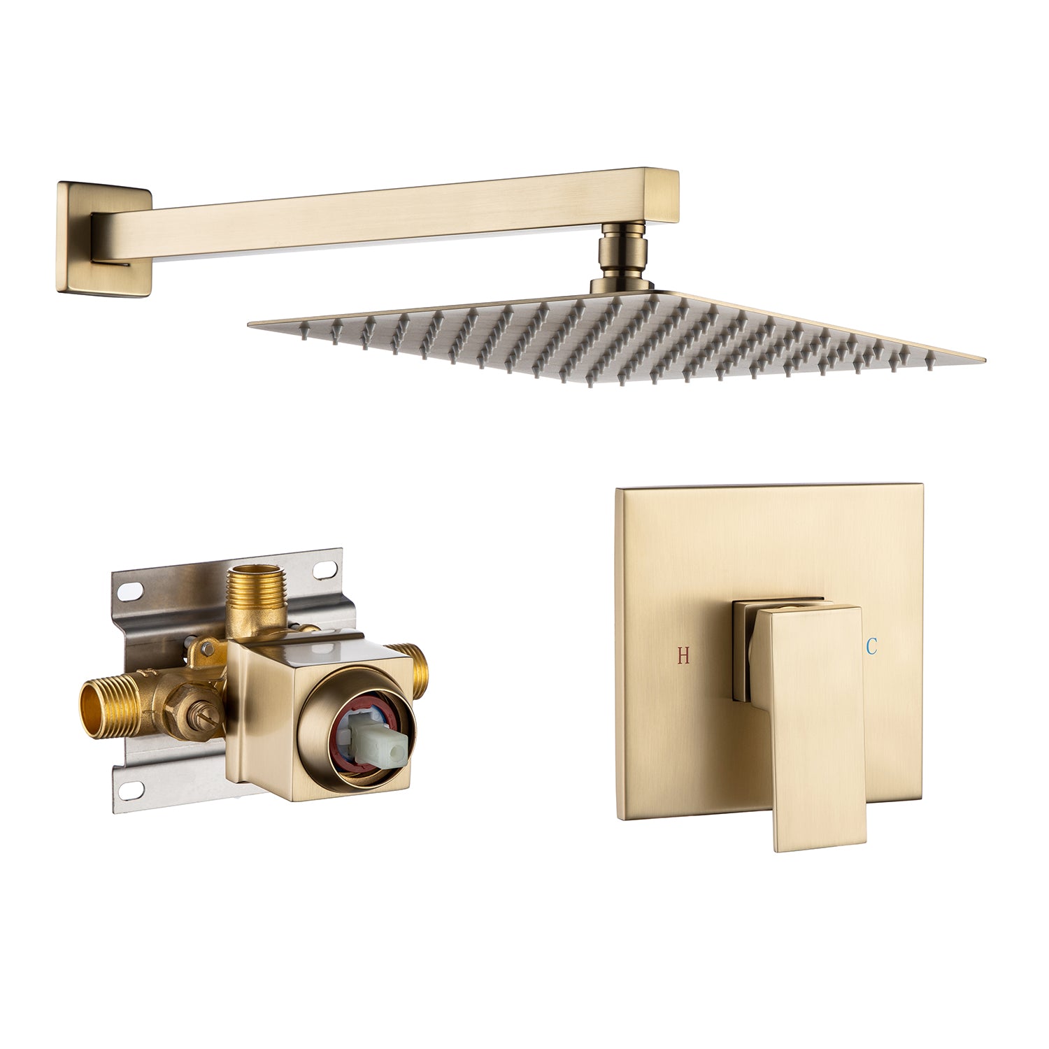 Système de douche carré complet de 10 po avec robinet d'installation brute RX93101-10