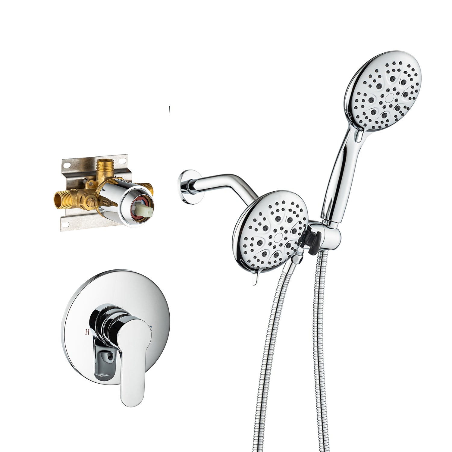 Pommeau de douche multifonction double à effet pluie à 3 voies avec valve brute RX96106