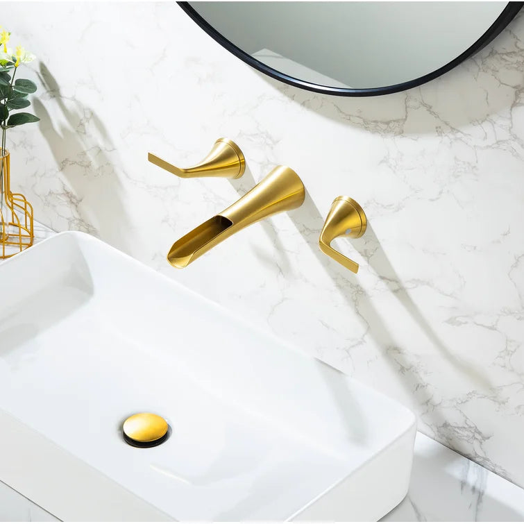 Golden Wall-Mounted Waterfall Bathroom Faucet