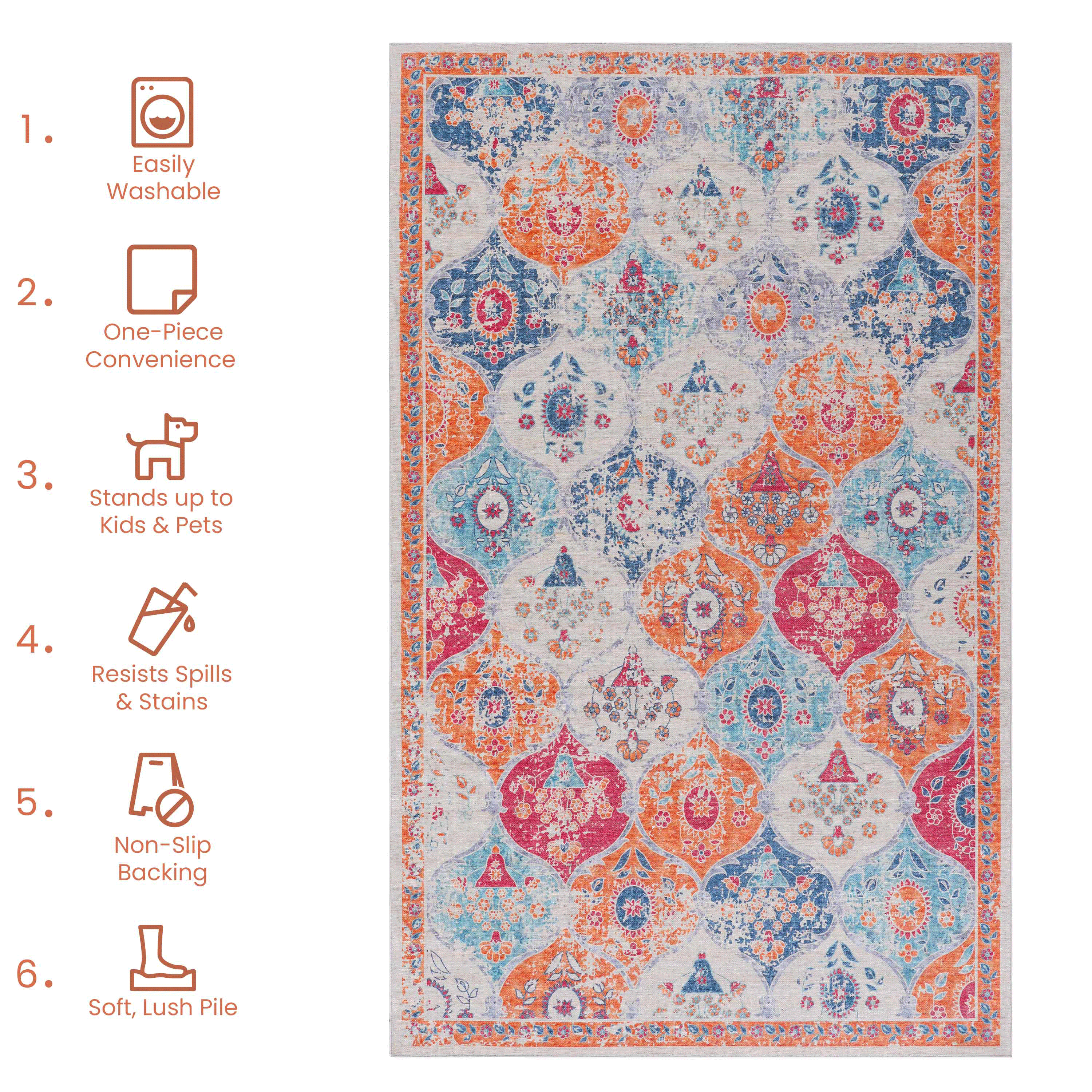 Rainlex 5' x 8' Washable Area Rug, Cream