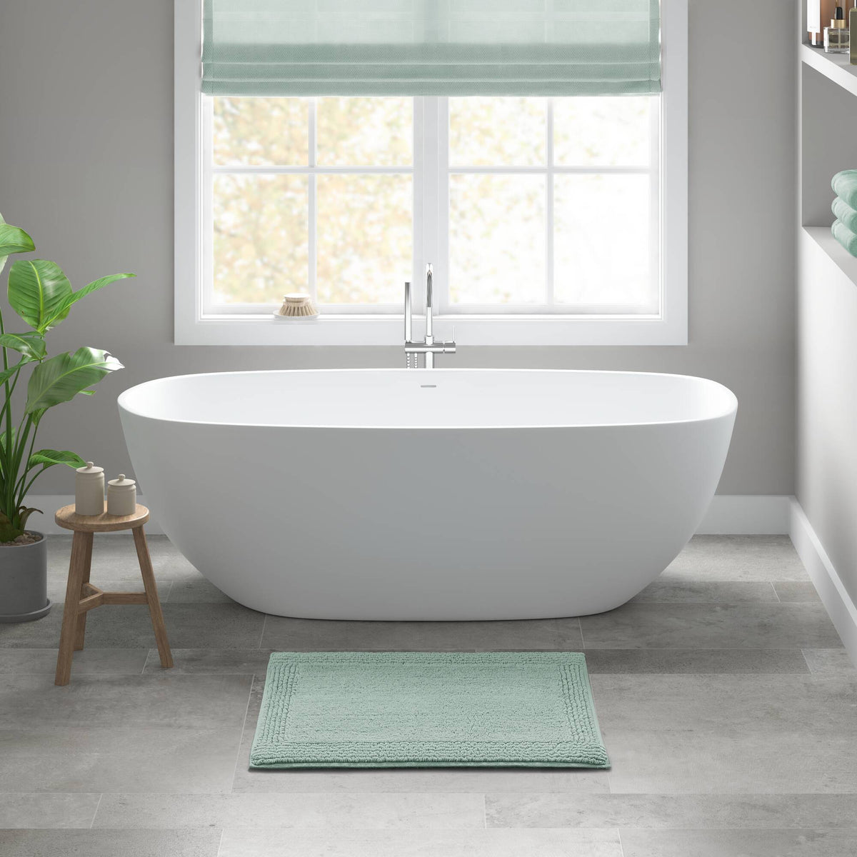 RAINLEX 17" x 24" Reversible Cotton Bath Rug in Green