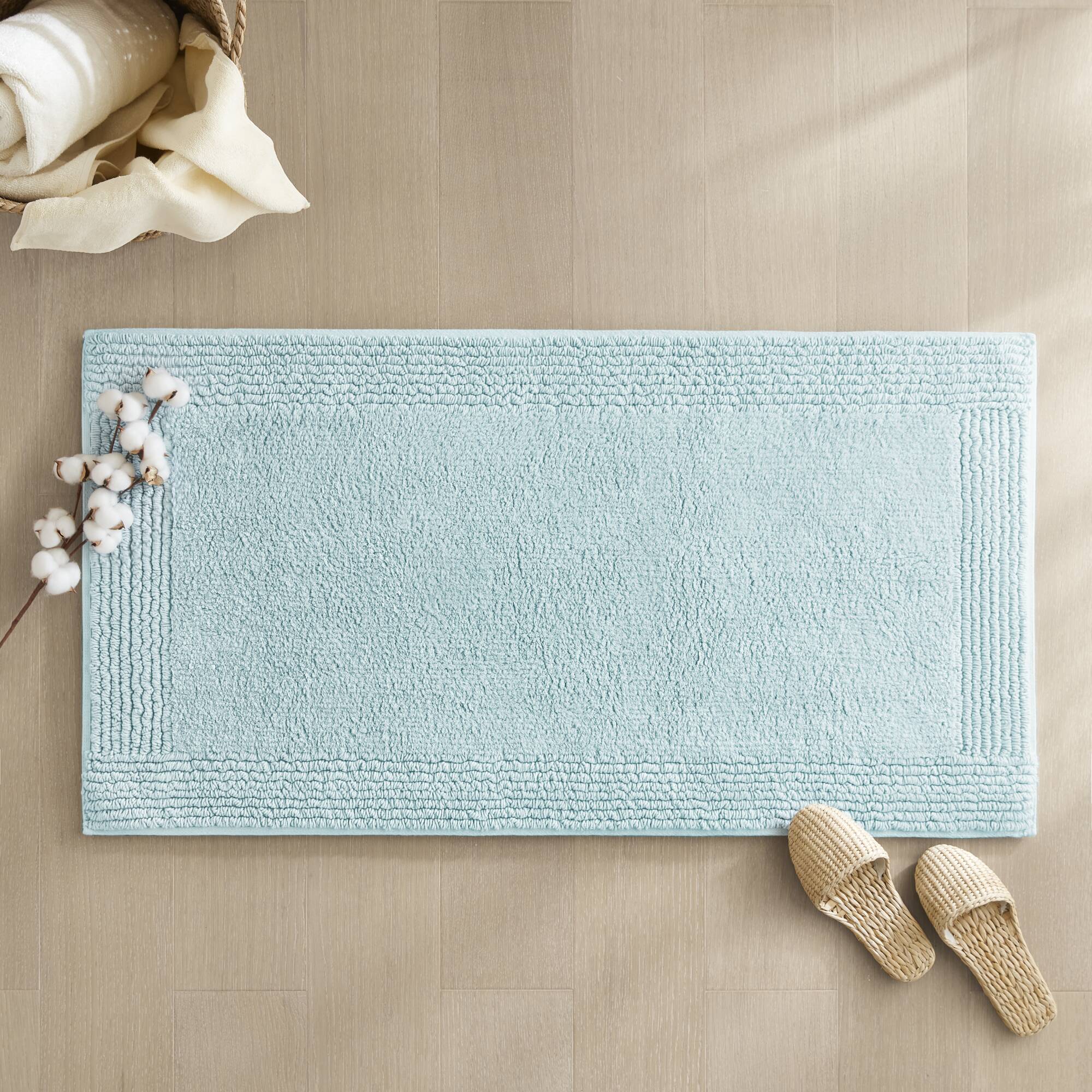 Rainlex 17" x 24" Reversible Cotton Bath Rug, Blue