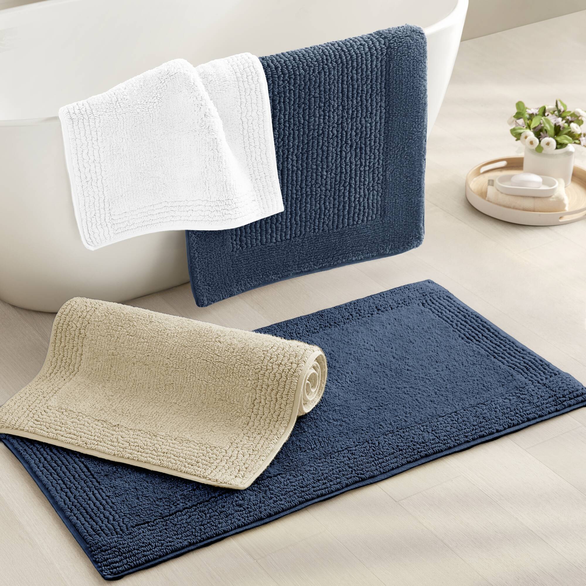 Rainlex 20" x 30" Reversible Cotton Bath Rug, Gray