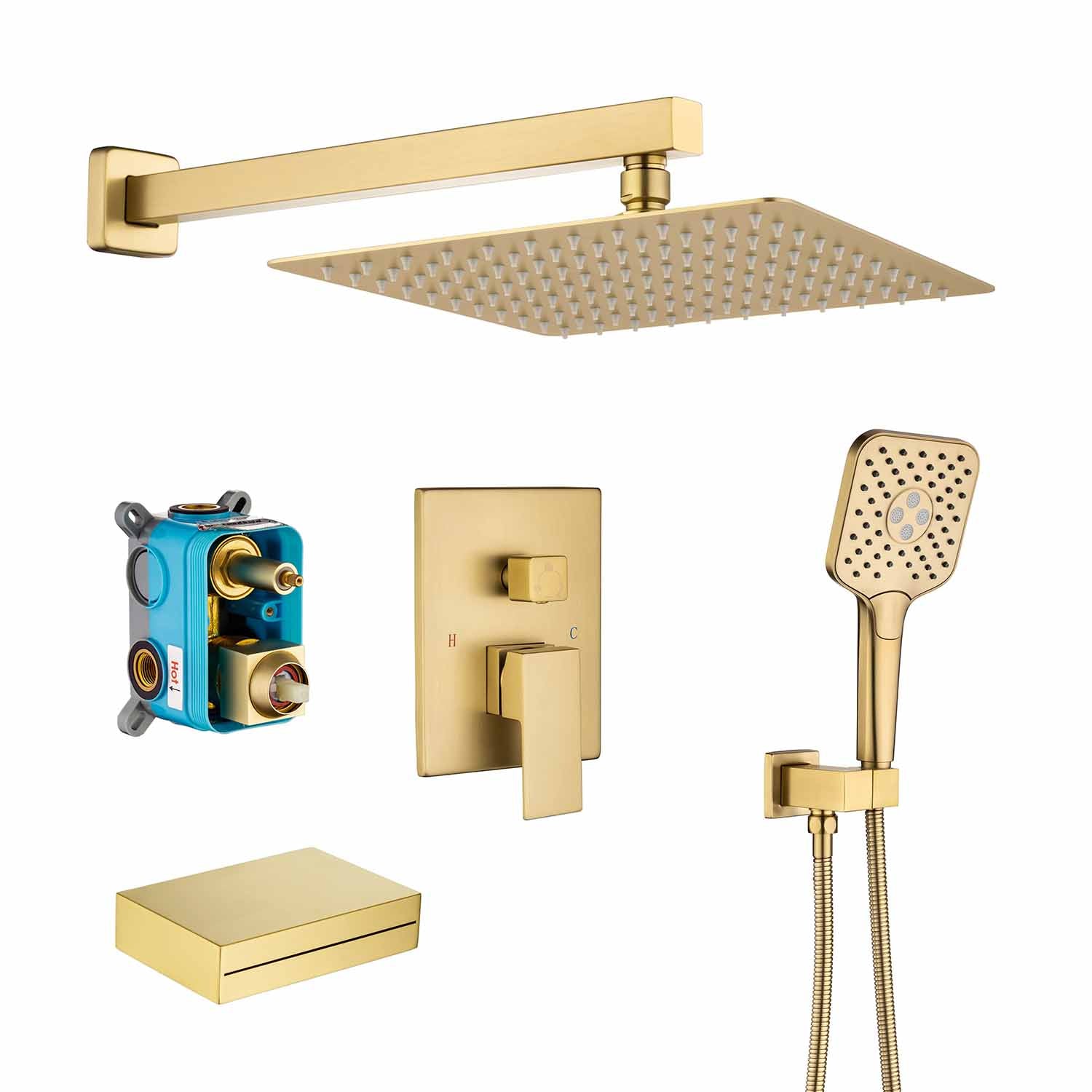 Pommeau de douche carré à 3 voies et montage mural de 10 po avec robinet à montage brut RX97303-10
