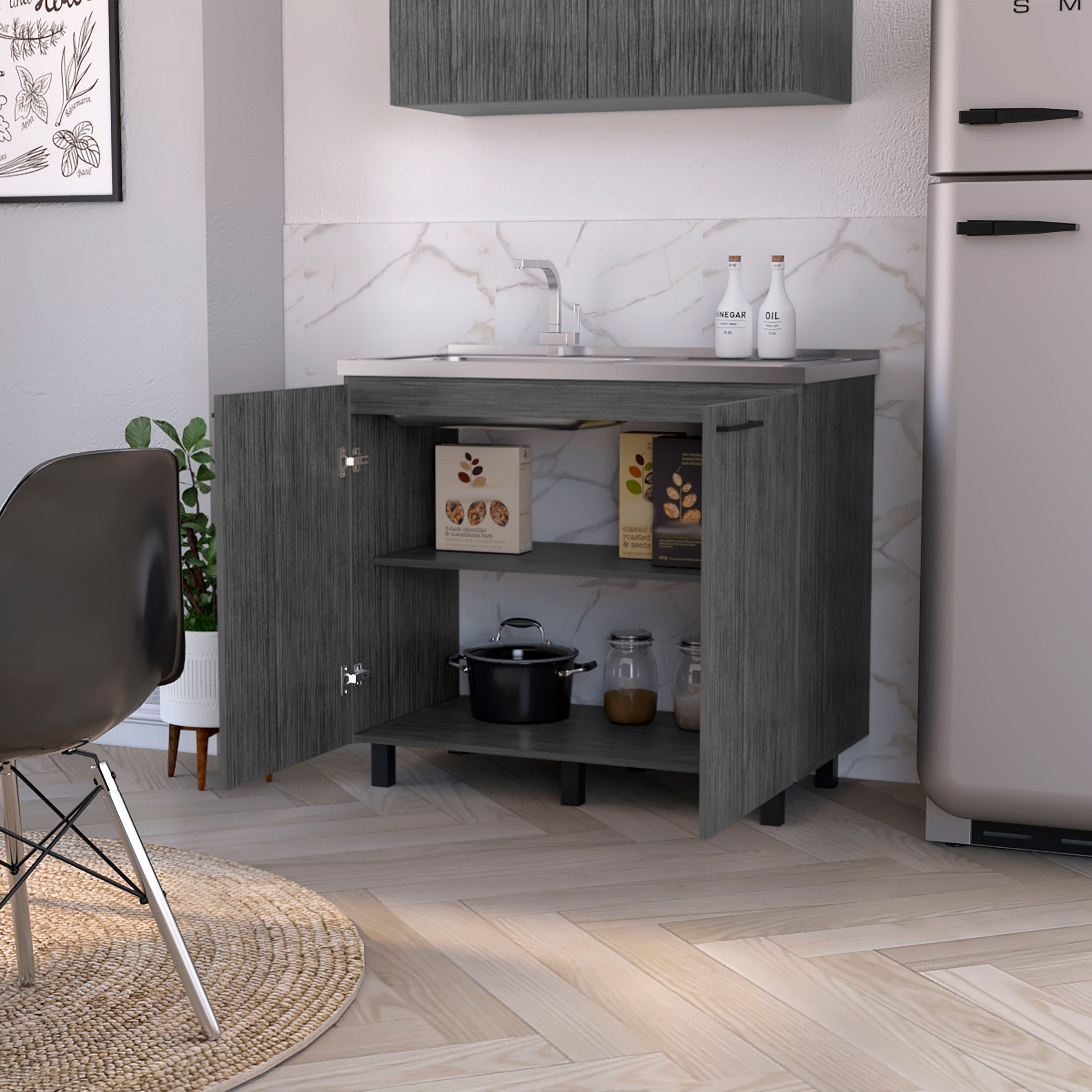 Rainlex 39" Freestanding Utility Sink Cabinet with Double Stainless Steel Basins, Soft-Close Doors