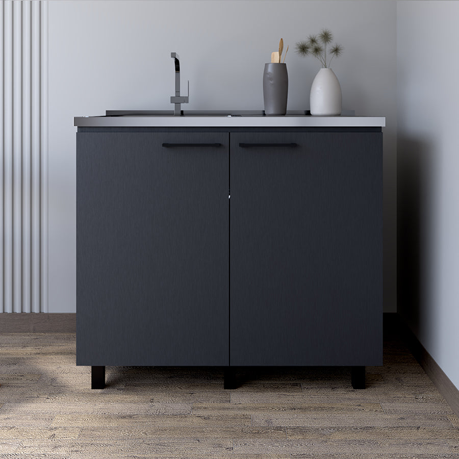 Rainlex Freestanding Utility Sink Cabinet with Double Doors & Shelves, Black