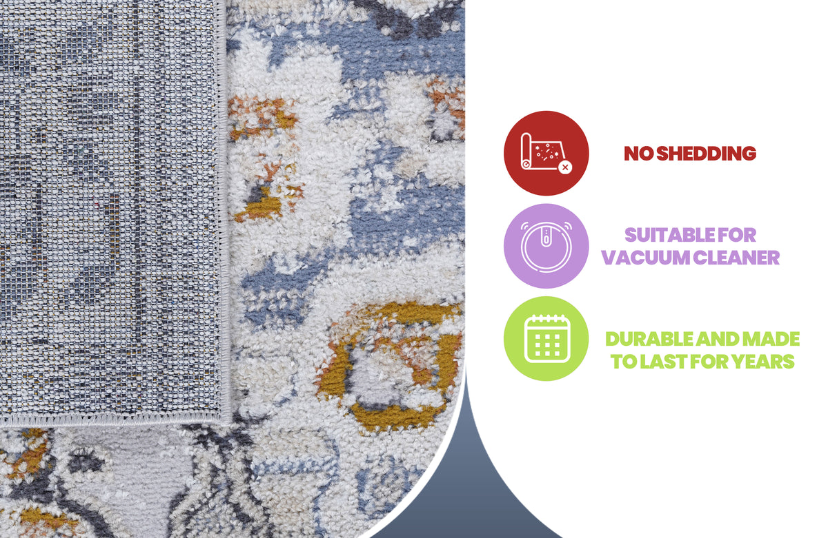 RAINLEX 5' x 7' Medallion Non-Shedding Area Rug in Cream/Gold